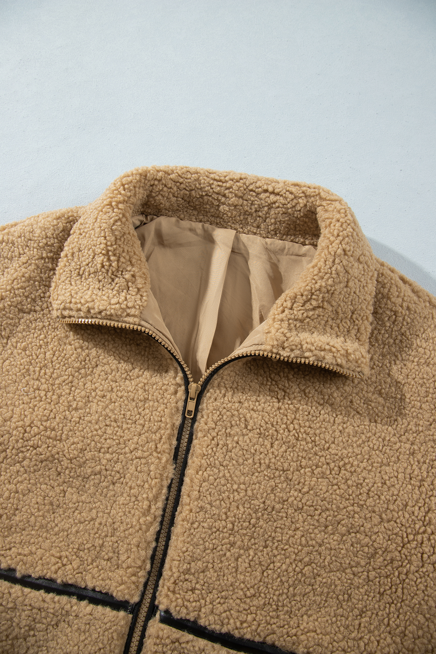 Women's Parchment Fleece Jacket, Drop Shoulder Sherpa Coat - Detail View 8 Women's Parchment Fleece Jacket, Drop Shoulder Sherpa Coat - Detail View 8