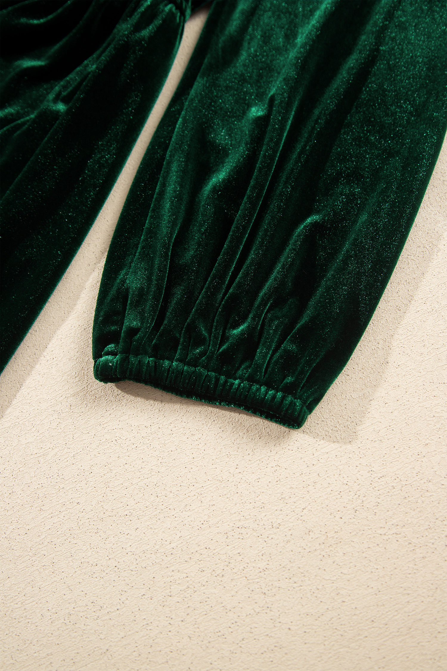 Elegant Green Velvet Maxi Dress, V Neck Long Sleeve Gown - Detail View 8 Elegant Green Velvet Maxi Dress, V Neck Long Sleeve Gown - Detail View 8