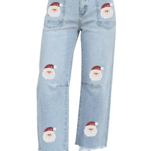 Women's Santa Sequin Jeans, High Waist Ankle Denim - Main View