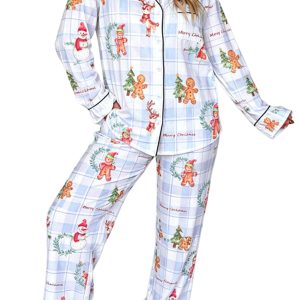 Women's Christmas Plaid Pajama Set, Long Sleeve Sleepwear - Main View