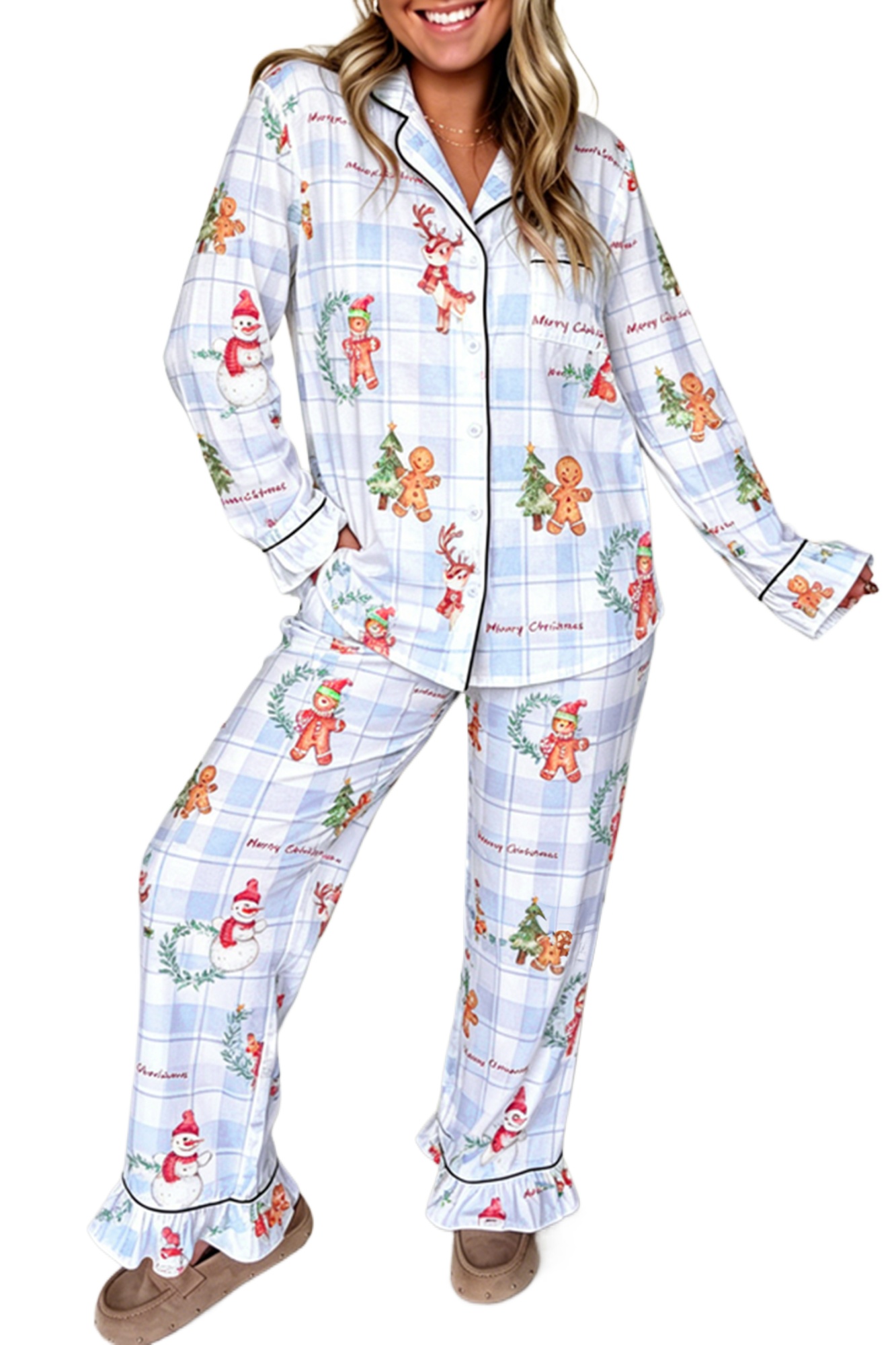 Women's Christmas Plaid Pajama Set, Long Sleeve Sleepwear - Main View Women's Christmas Plaid Pajama Set, Long Sleeve Sleepwear - Main View