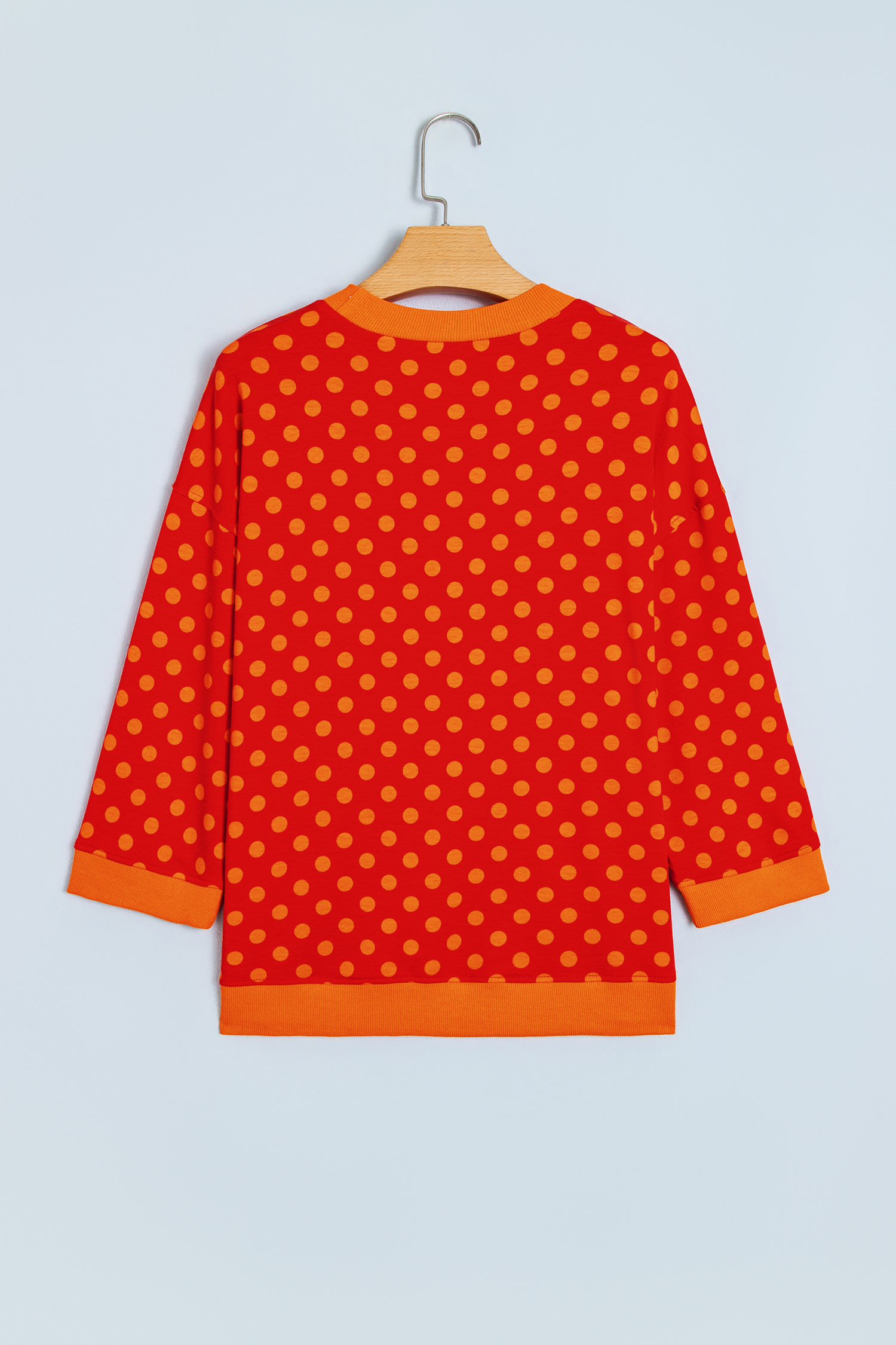 Women's Red Polka Dot Blouse, Trendy Contrast Trim - Detail View 5 Women's Red Polka Dot Blouse, Trendy Contrast Trim - Detail View 5