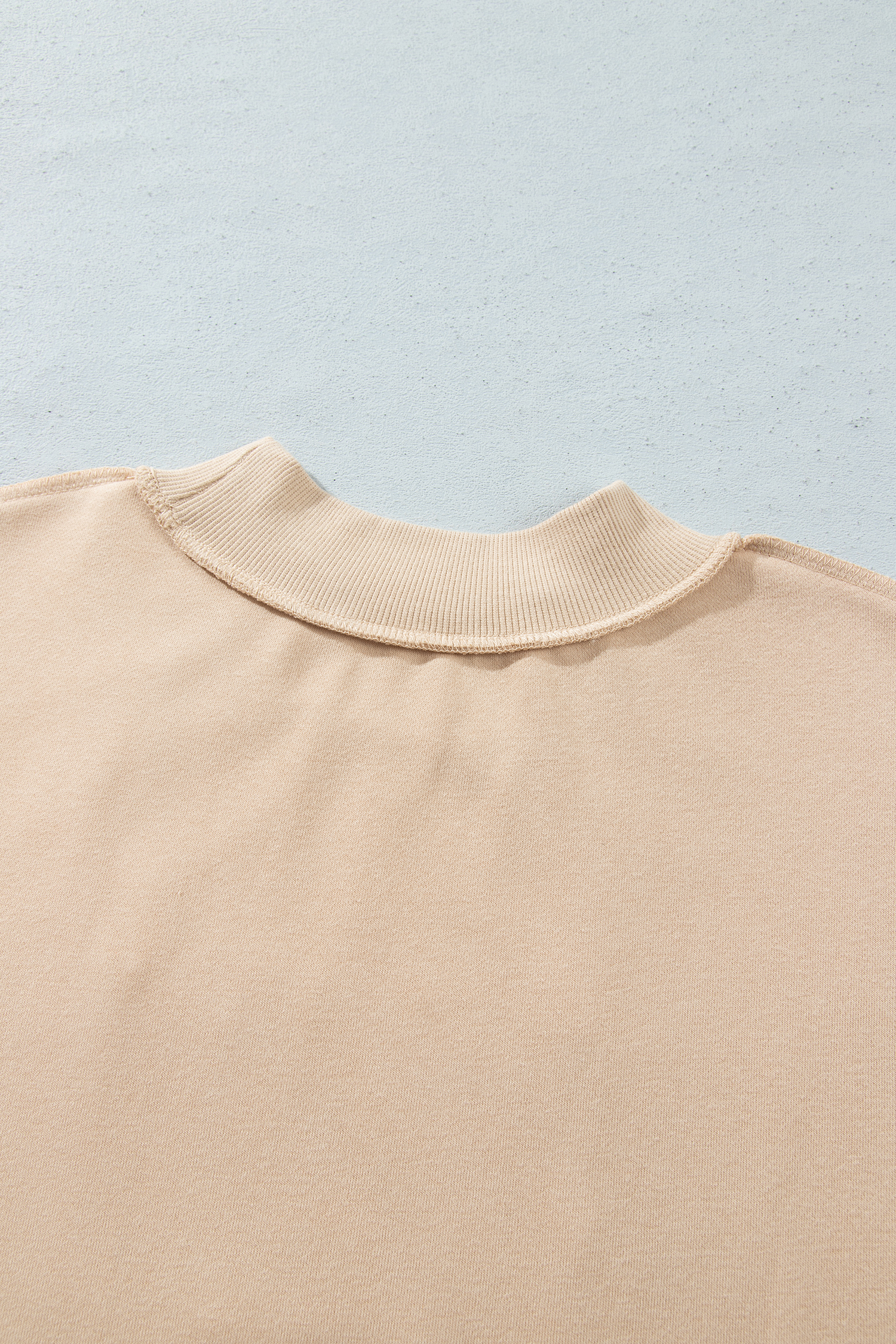 Embroidered STATE Graphic Sweatshirt, Women's Khaki Mock Neck - Detail View 8 Embroidered STATE Graphic Sweatshirt, Women's Khaki Mock Neck - Detail View 8