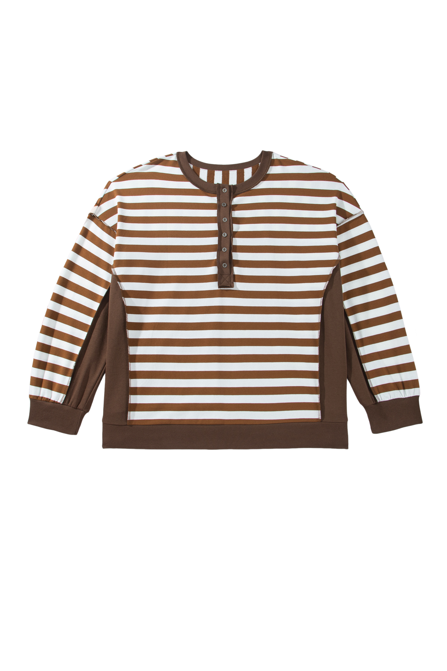 Women's Khaki Stripe Sweatshirt, Trendy Casual Top - Detail View 5 Women's Khaki Stripe Sweatshirt, Trendy Casual Top - Detail View 5