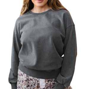 Washed Cotton Women's Sweatshirt, Casual Crewneck Pullover - Main View