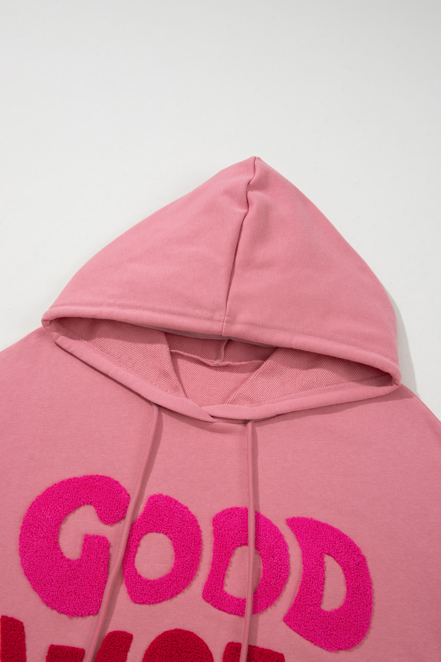 Women's Graphic Hoodie, Chenille Letter Good Vibes Top - Detail View 11 Women's Graphic Hoodie, Chenille Letter Good Vibes Top - Detail View 11
