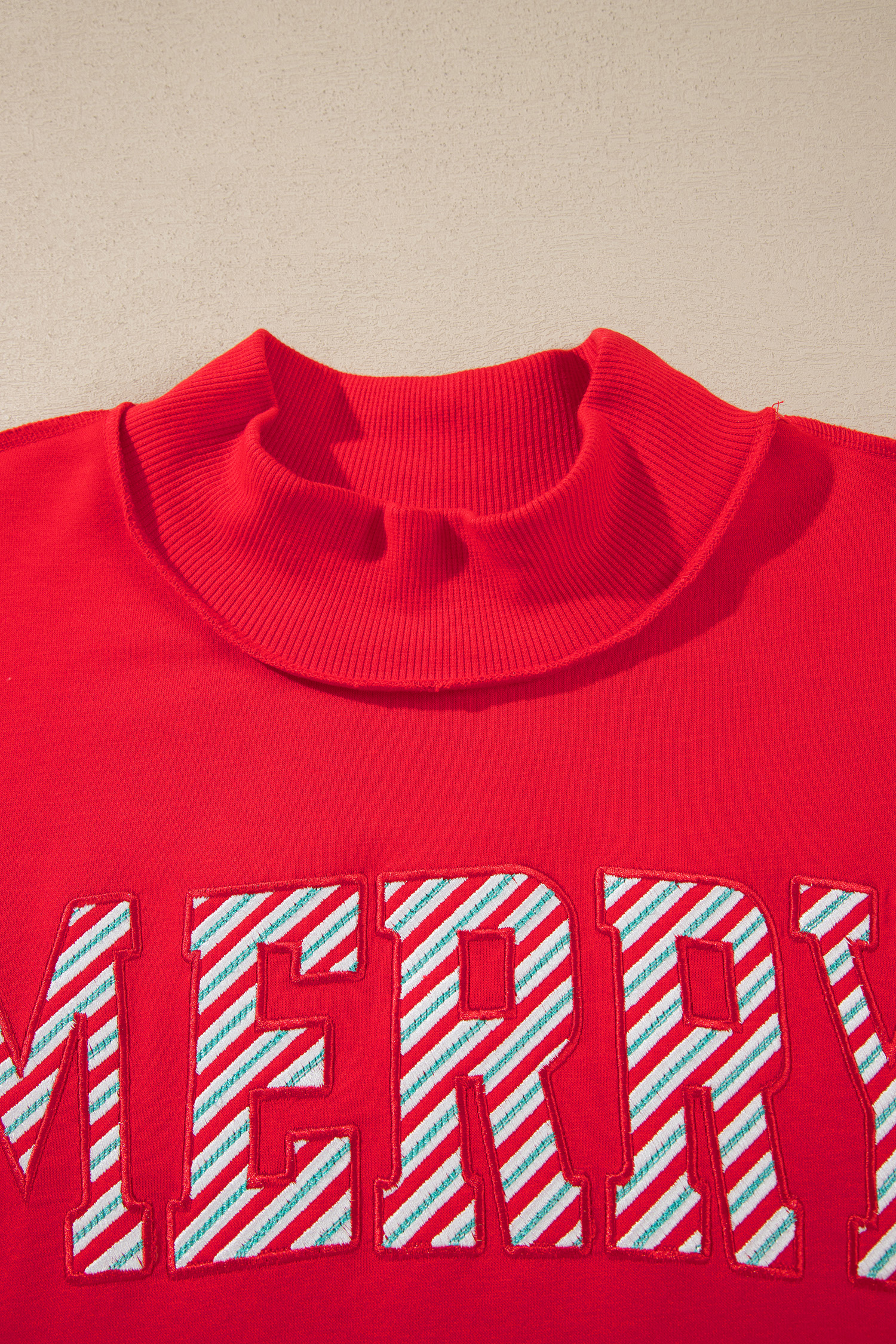 Merry Slogan Christmas Sweatshirt, Women's Festive Stand Neck - Detail View 14 Merry Slogan Christmas Sweatshirt, Women's Festive Stand Neck - Detail View 14