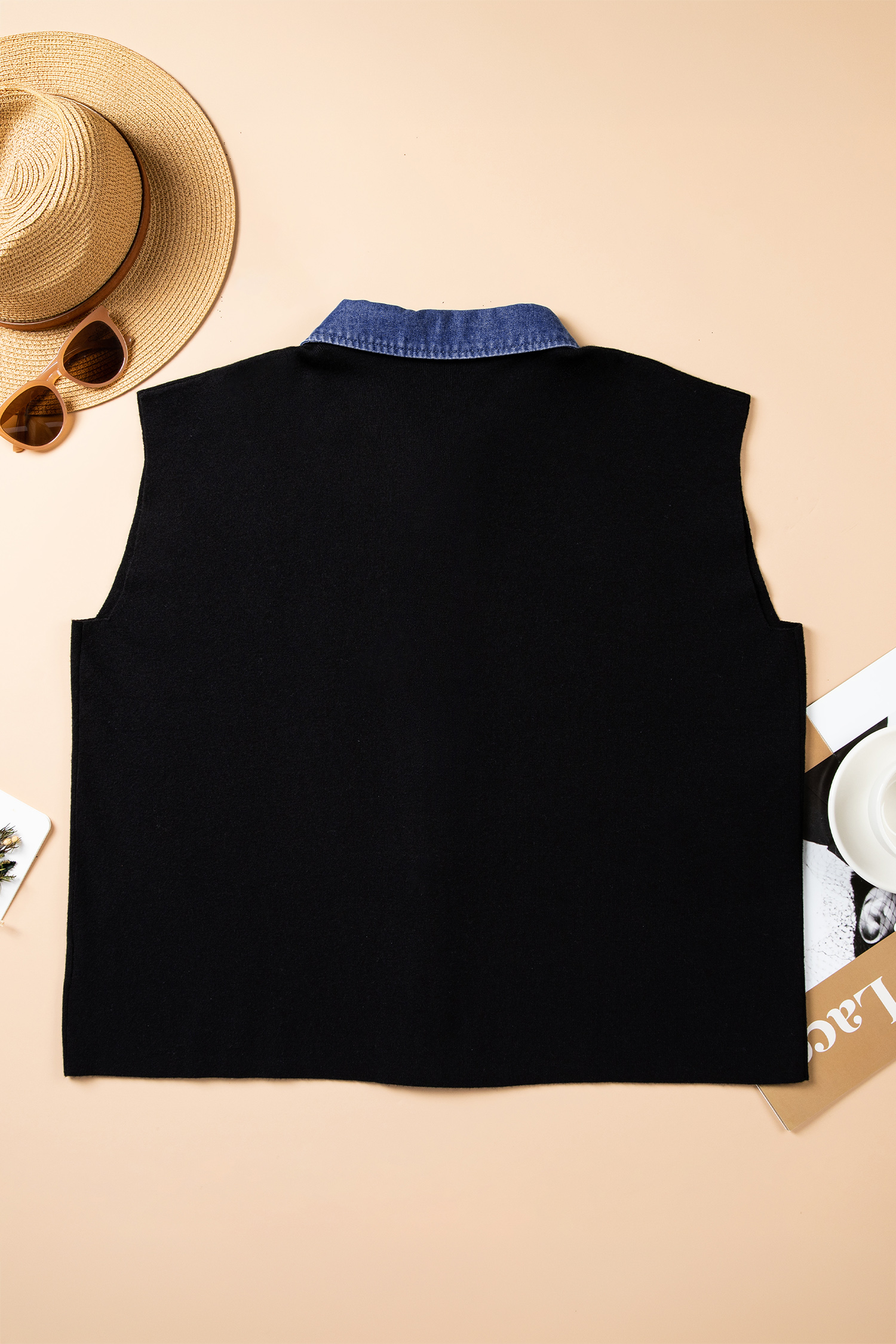Women's Patchwork Button Down Top, Casual Sleeveless Vest - Detail View 5 Women's Patchwork Button Down Top, Casual Sleeveless Vest - Detail View 5