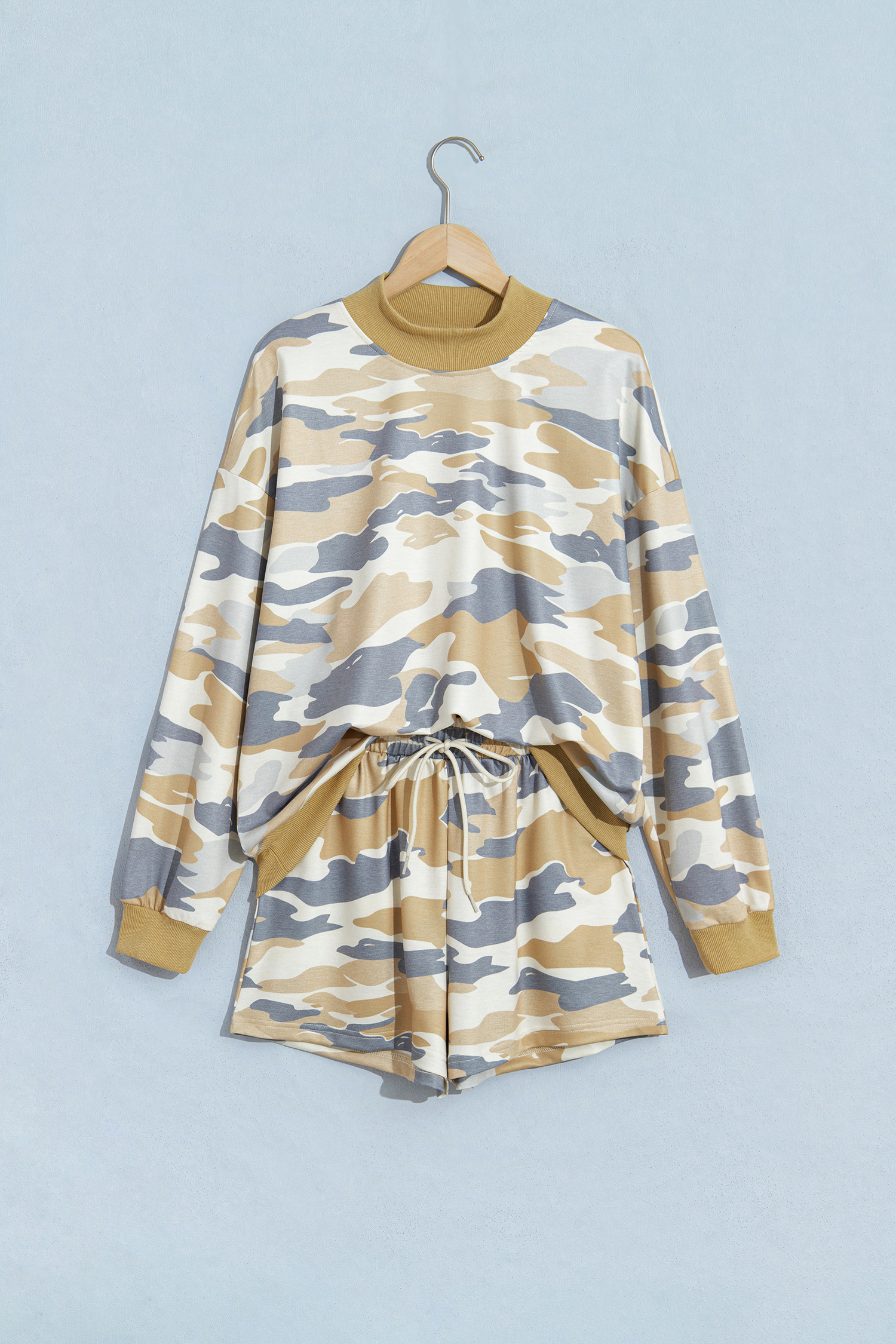 Women's Camo Lounge Set, Cozy High Waisted Shorts - Detail View 6 Women's Camo Lounge Set, Cozy High Waisted Shorts - Detail View 6