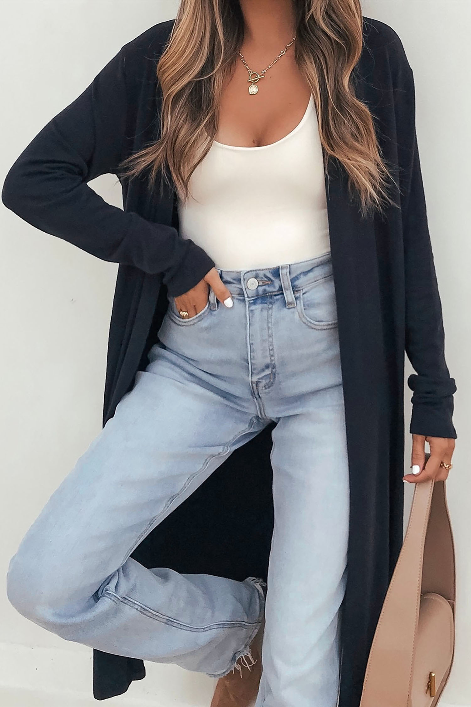 Women's Solid Long Sleeve Cardigan, Brief Casual Shift Tunic - Detail View 2 Women's Solid Long Sleeve Cardigan, Brief Casual Shift Tunic - Detail View 2