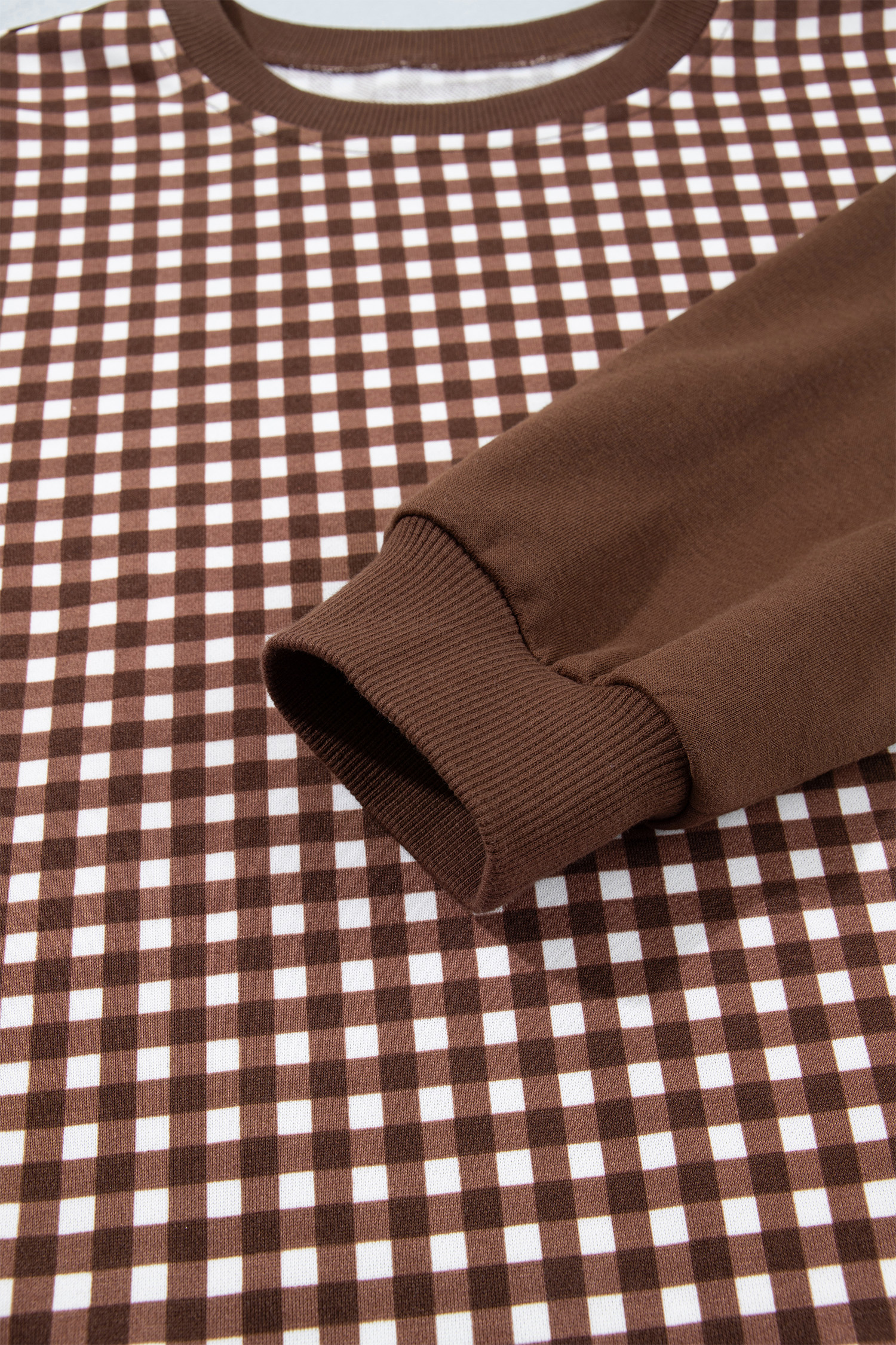 Brown Color Block Lounge Set, Gingham Print Women's Wear - Detail View 14 Brown Color Block Lounge Set, Gingham Print Women's Wear - Detail View 14