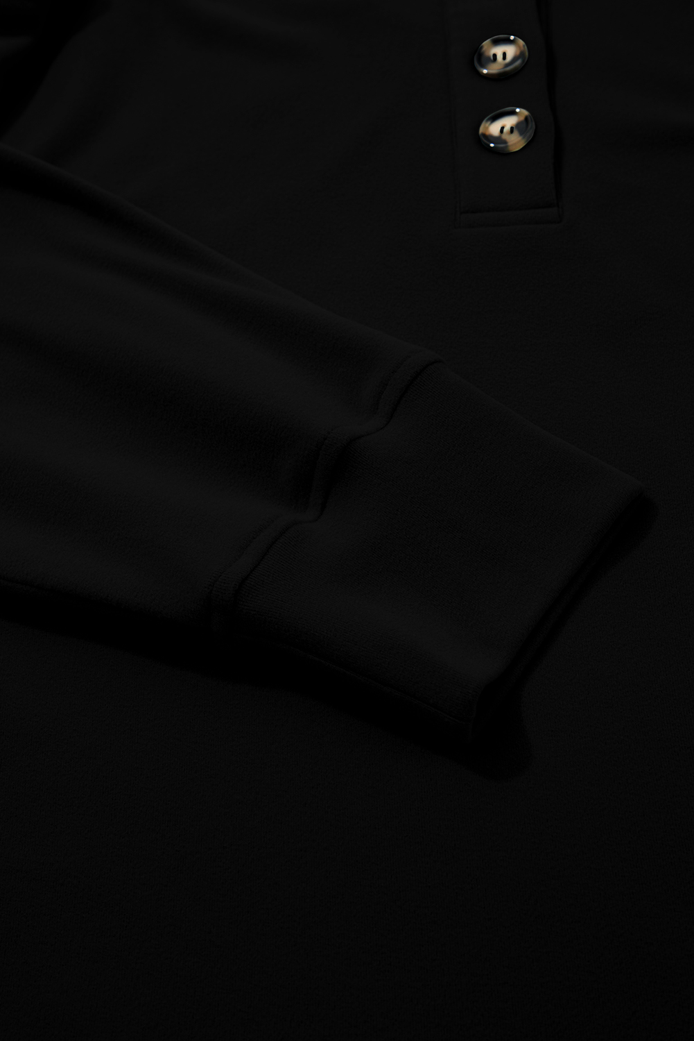 Button Placket Crew Neck Top, Solid Black Plus Size Women - Detail View 11 Button Placket Crew Neck Top, Solid Black Plus Size Women - Detail View 11