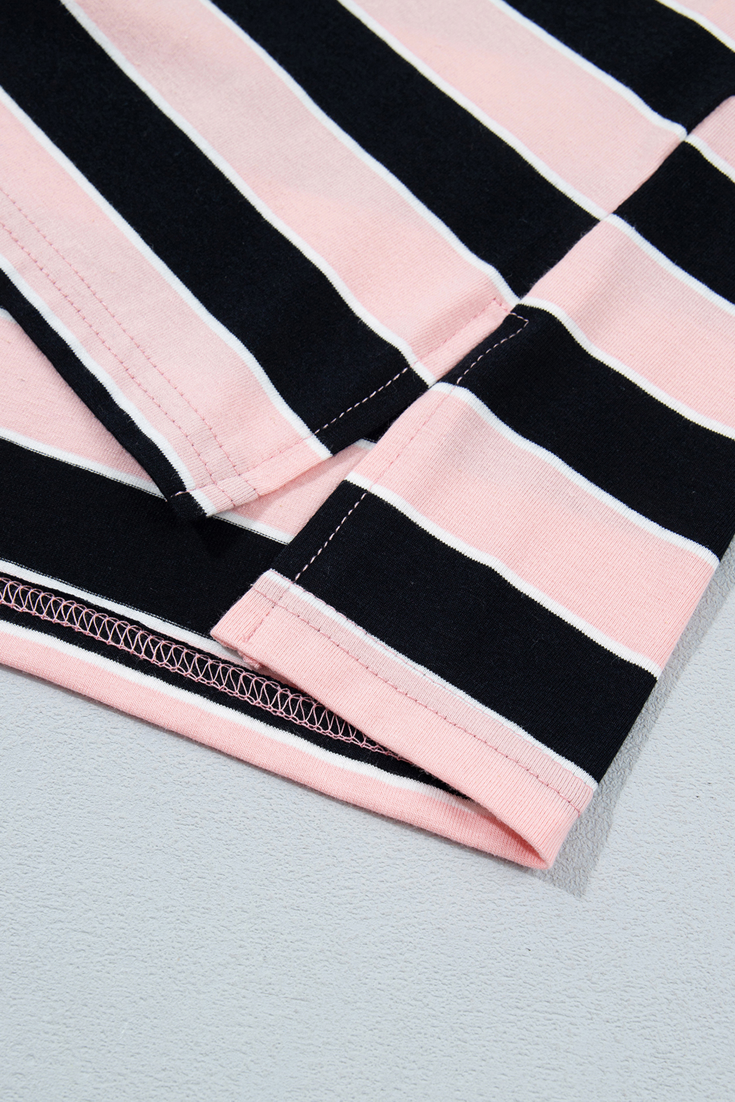 Women's Pink Stripe Lounge Set, Loose Long Sleeve Outfit - Detail View 11 Women's Pink Stripe Lounge Set, Loose Long Sleeve Outfit - Detail View 11