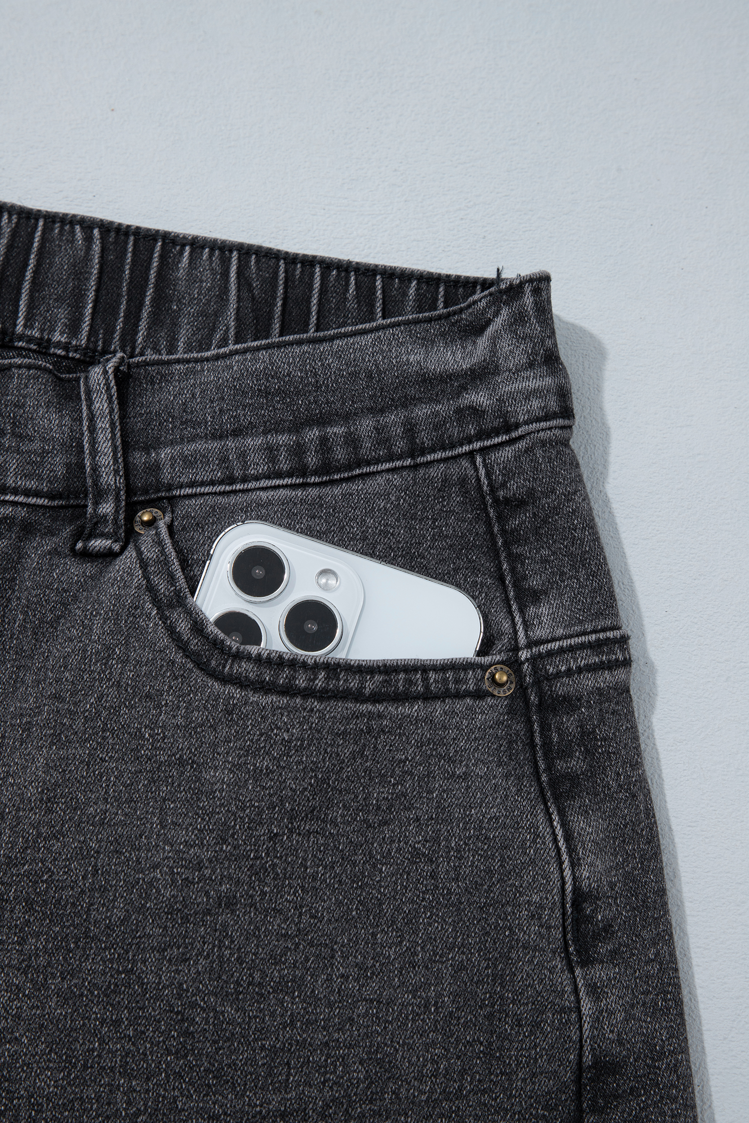 Women's Carbon Grey Barrel Jeans, Casual Seam Denim - Detail View 10 Women's Carbon Grey Barrel Jeans, Casual Seam Denim - Detail View 10