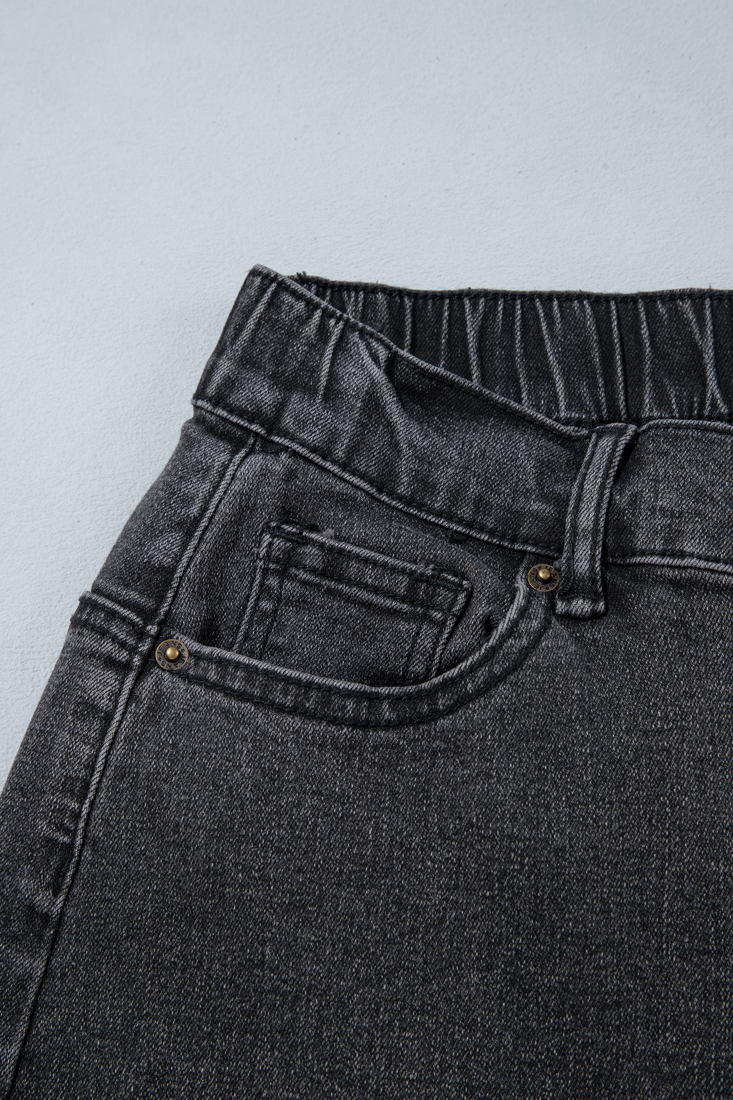 Women's Stretch Denim Jeans, Carbon Grey Barrel Pants - Detail View 9 Women's Stretch Denim Jeans, Carbon Grey Barrel Pants - Detail View 9