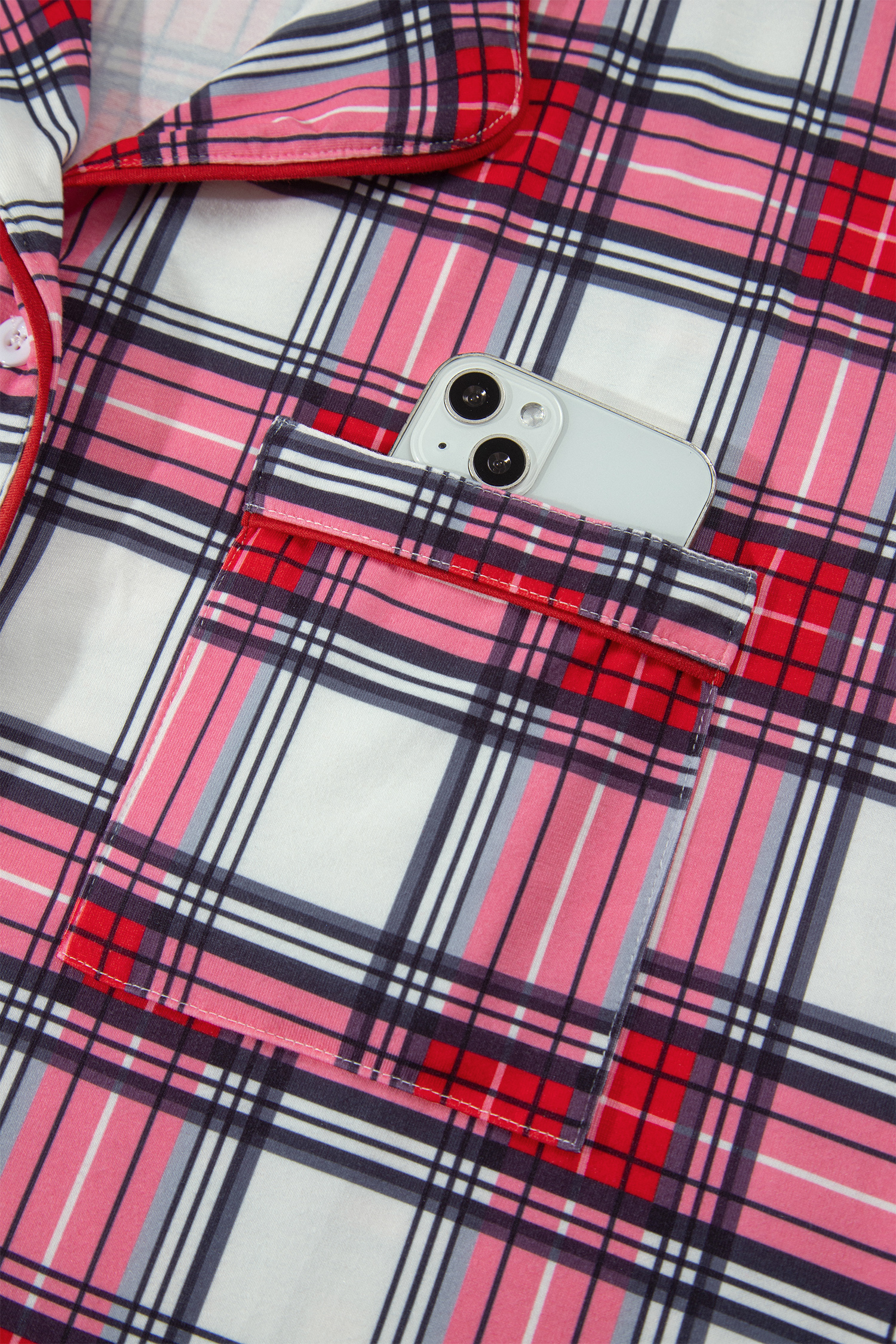 Womens Red Plaid Pajama Set, Short Sleeve Christmas Sleepwear - Detail View 8 Womens Red Plaid Pajama Set, Short Sleeve Christmas Sleepwear - Detail View 8