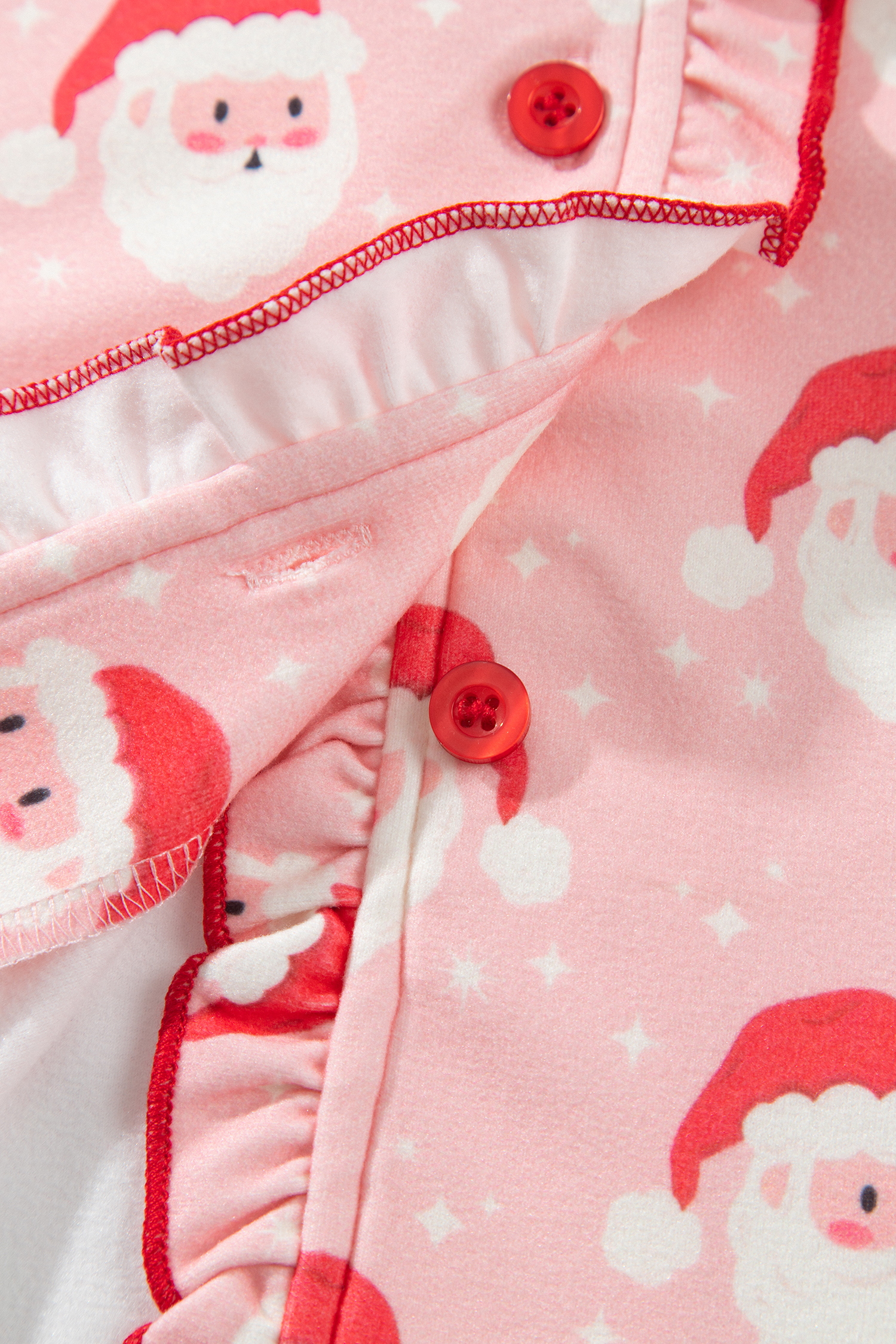 Pink Christmas Pajamas for Women, Santa Frill Lounge Set - Detail View 8 Pink Christmas Pajamas for Women, Santa Frill Lounge Set - Detail View 8