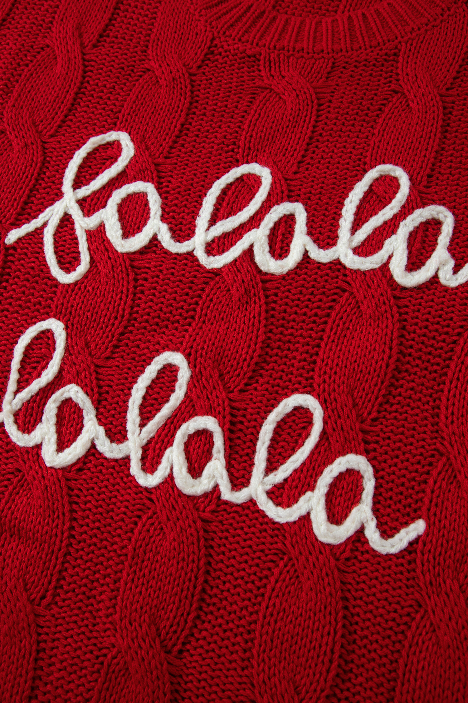 Women's Red Cable Knit Sweater, Casual Holiday Pullover - Detail View 13 Women's Red Cable Knit Sweater, Casual Holiday Pullover - Detail View 13