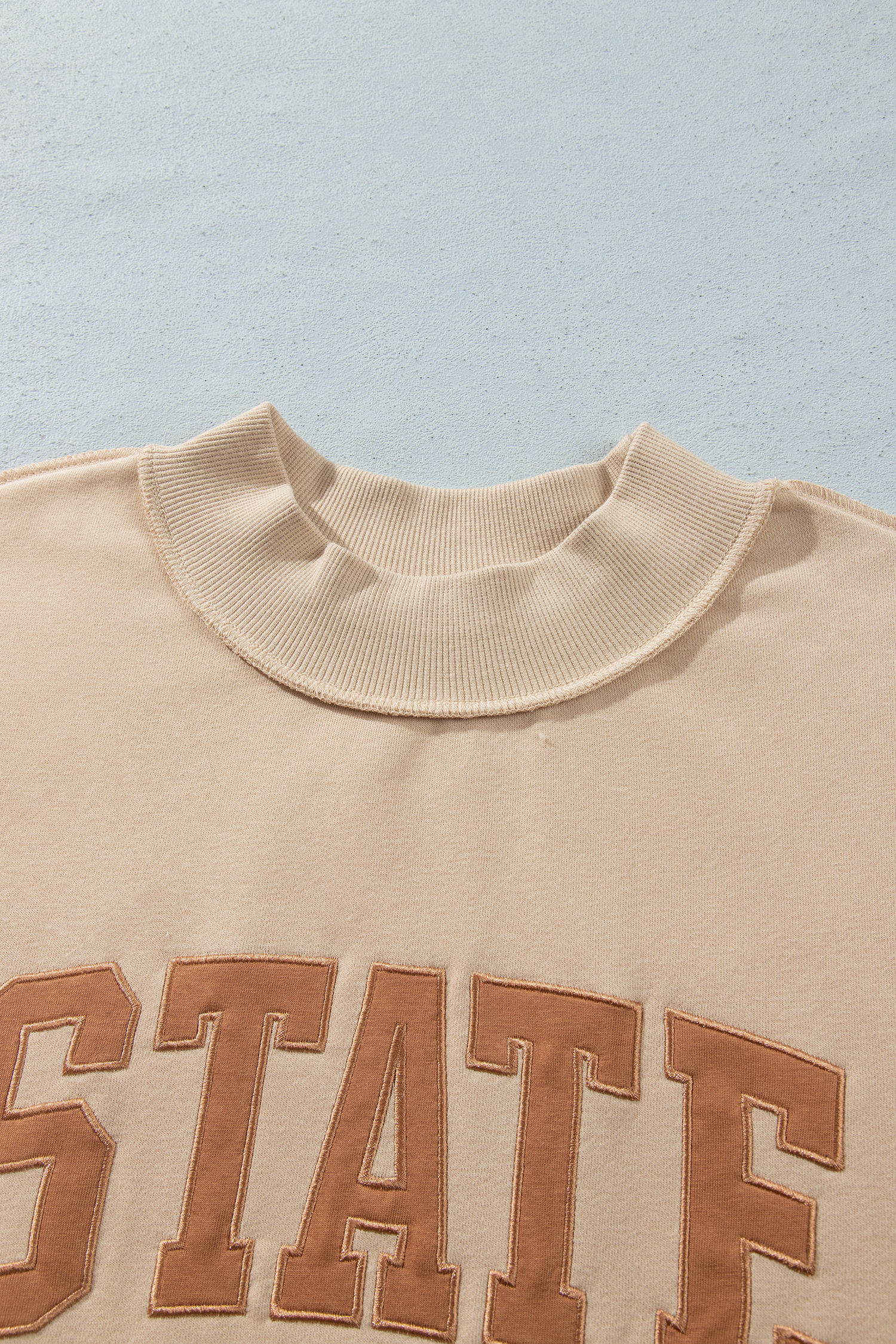 Women's Loose Cotton Blend Sweatshirt, STATE Letter Pullover - Detail View 6 Women's Loose Cotton Blend Sweatshirt, STATE Letter Pullover - Detail View 6