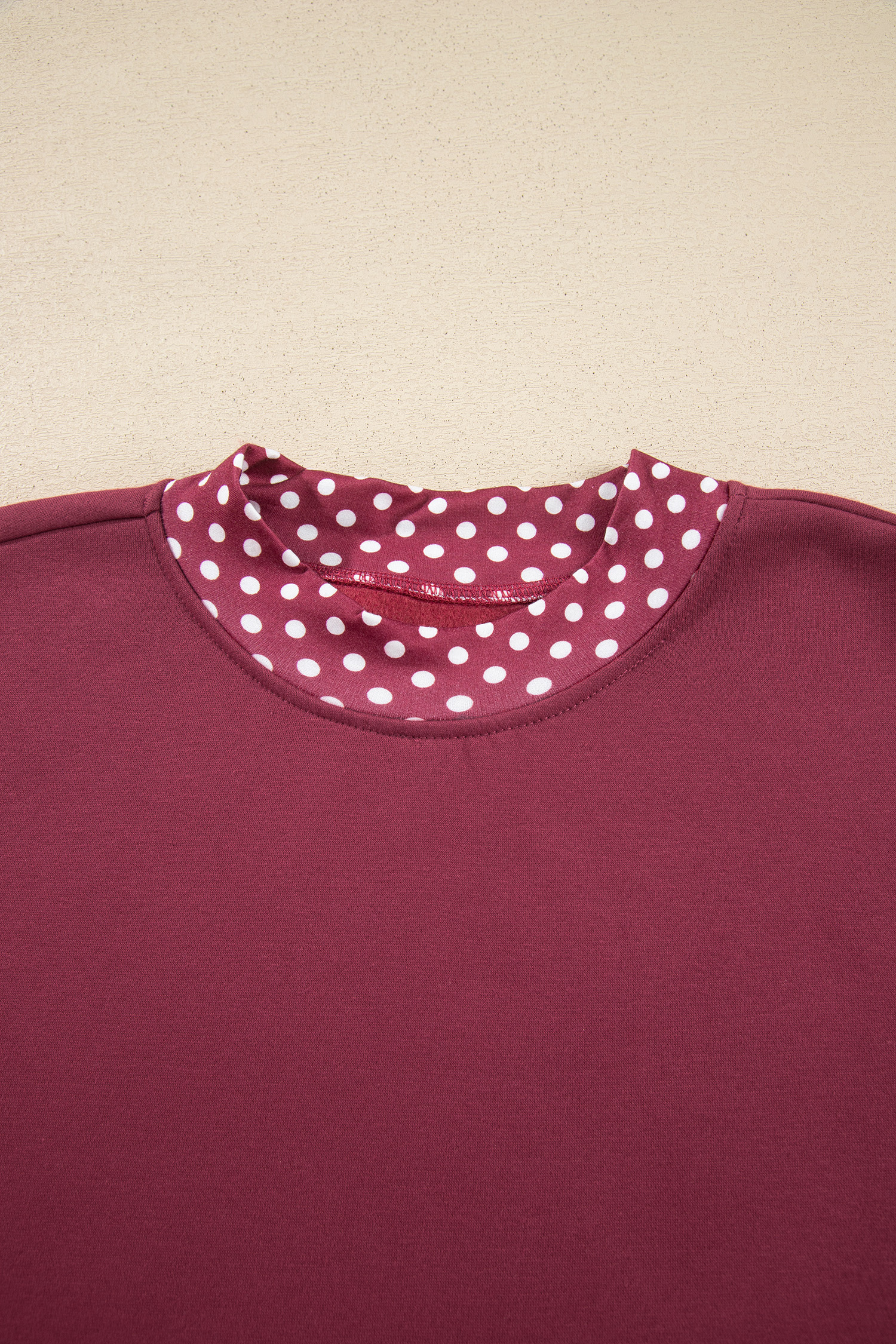 Women's Contrast Trim Pullover, Polka Dot Mock Neck Top - Detail View 5 Women's Contrast Trim Pullover, Polka Dot Mock Neck Top - Detail View 5