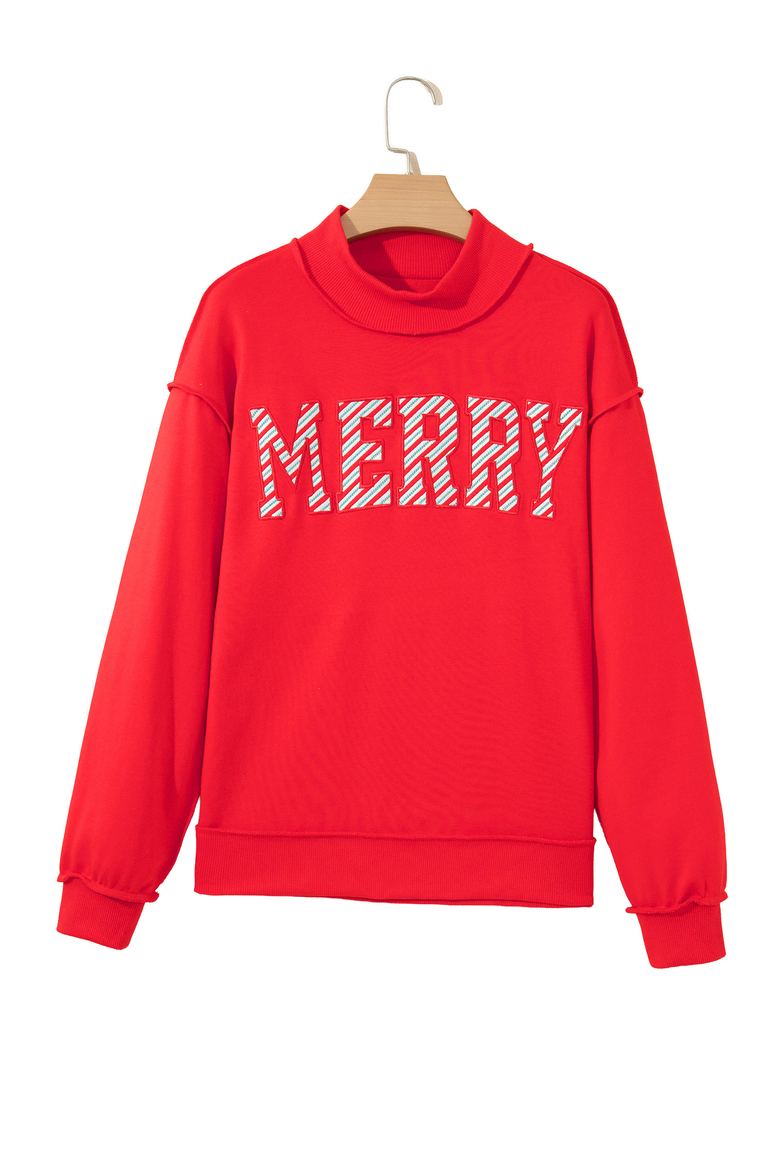 Merry Slogan Christmas Sweatshirt, Women's Festive Stand Neck - Detail View 8 Merry Slogan Christmas Sweatshirt, Women's Festive Stand Neck - Detail View 8