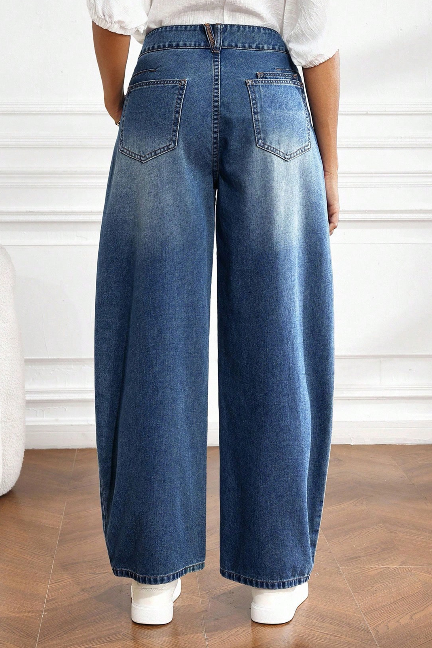 Women's Curved Knife Barrel Jeans, Ankle Length Denim - Detail View 2 Women's Curved Knife Barrel Jeans, Ankle Length Denim - Detail View 2