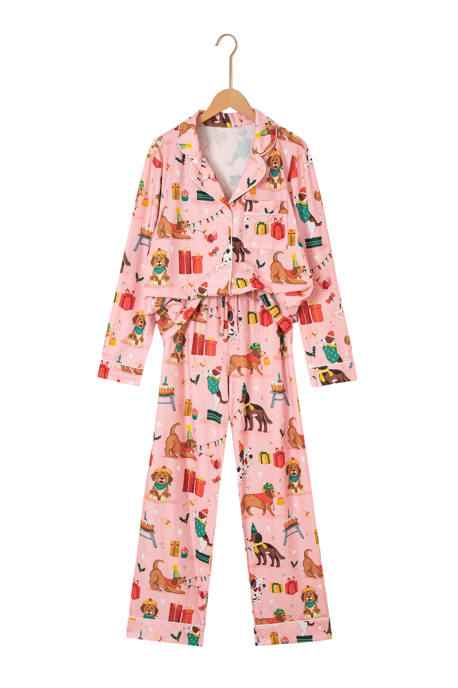 Pink Christmas Dog Pajama Set, Festive Long Sleeve Sleepwear - Detail View 8 Pink Christmas Dog Pajama Set, Festive Long Sleeve Sleepwear - Detail View 8
