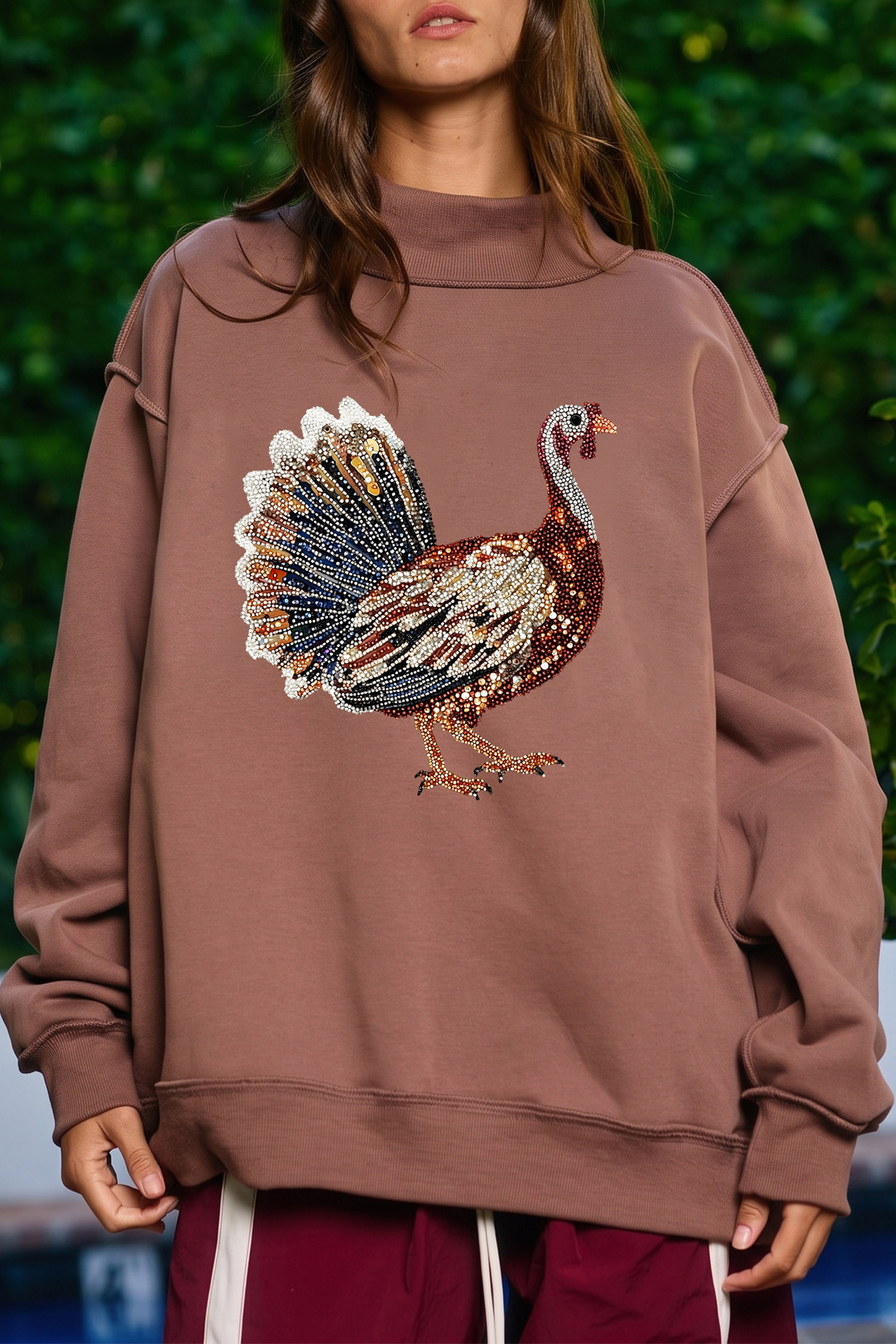 Coffee Gobble Turkey Graphic Top, Women's Fall Sweatshirt - Detail View 5 Coffee Gobble Turkey Graphic Top, Women's Fall Sweatshirt - Detail View 5