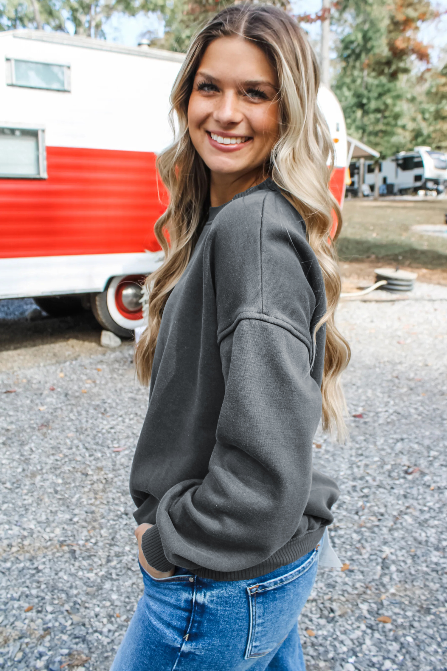 Washed Cotton Women's Sweatshirt, Casual Crewneck Pullover - Detail View 10 Washed Cotton Women's Sweatshirt, Casual Crewneck Pullover - Detail View 10