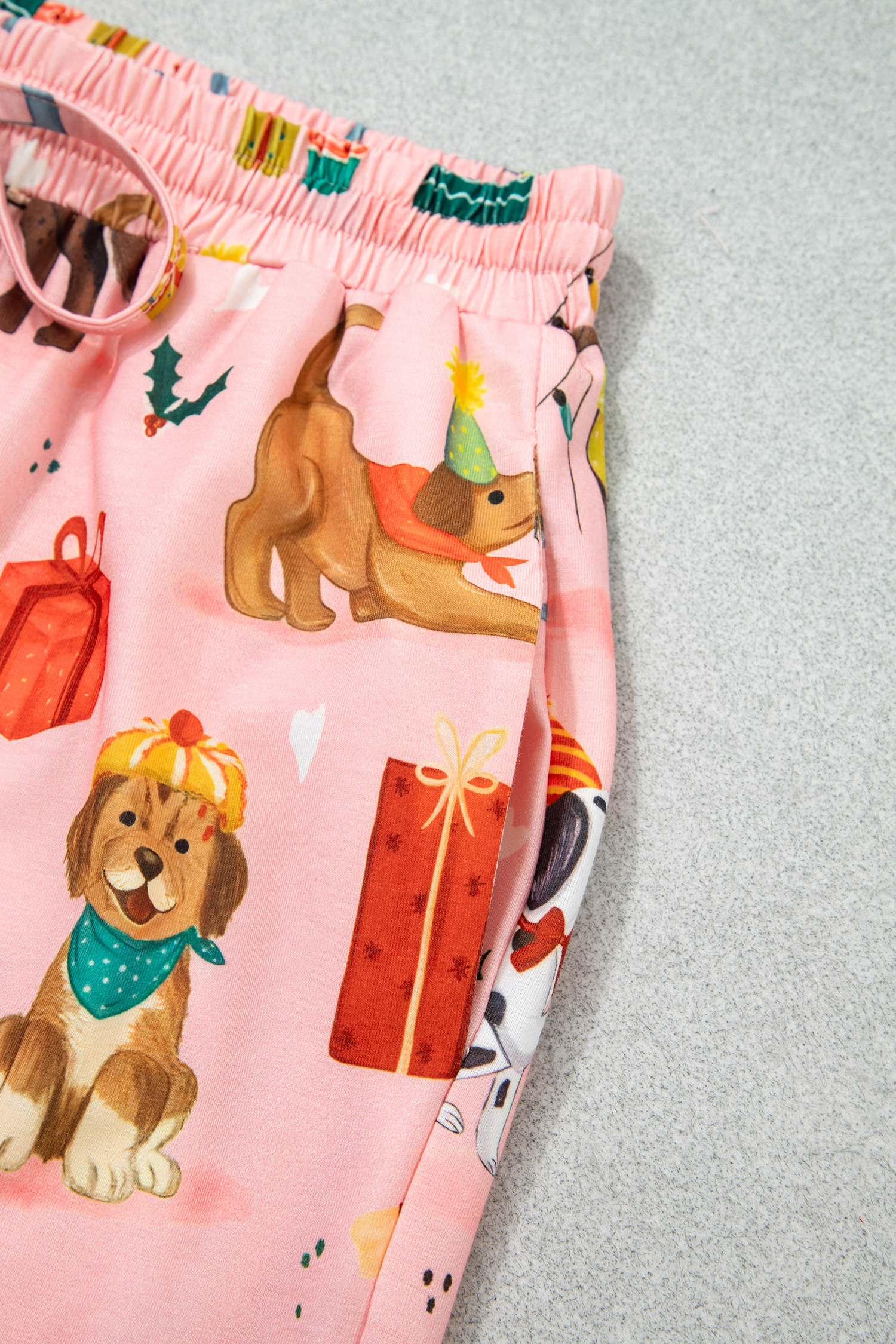 Women's Pink Dog Print Lounge Set, Casual Long Sleeve Pajamas - Detail View 19 Women's Pink Dog Print Lounge Set, Casual Long Sleeve Pajamas - Detail View 19