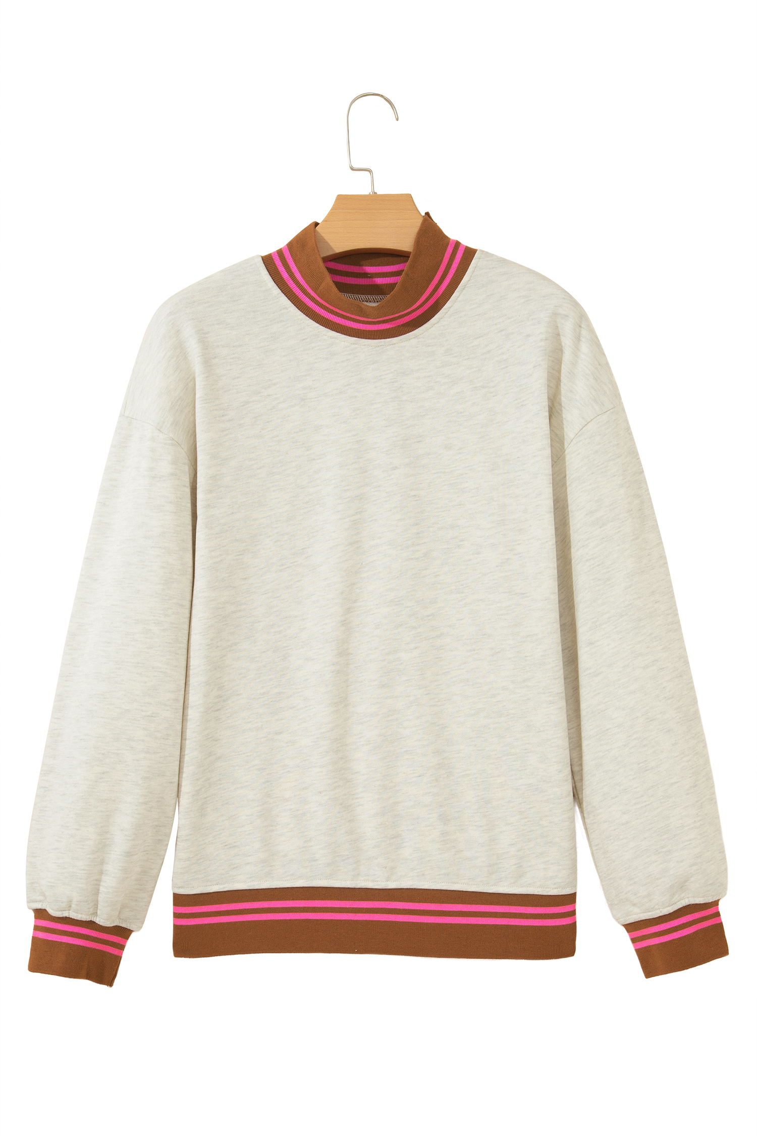 Women's Ribbed Sweatshirt, Contrast Trim Fall Top - Detail View 5 Women's Ribbed Sweatshirt, Contrast Trim Fall Top - Detail View 5