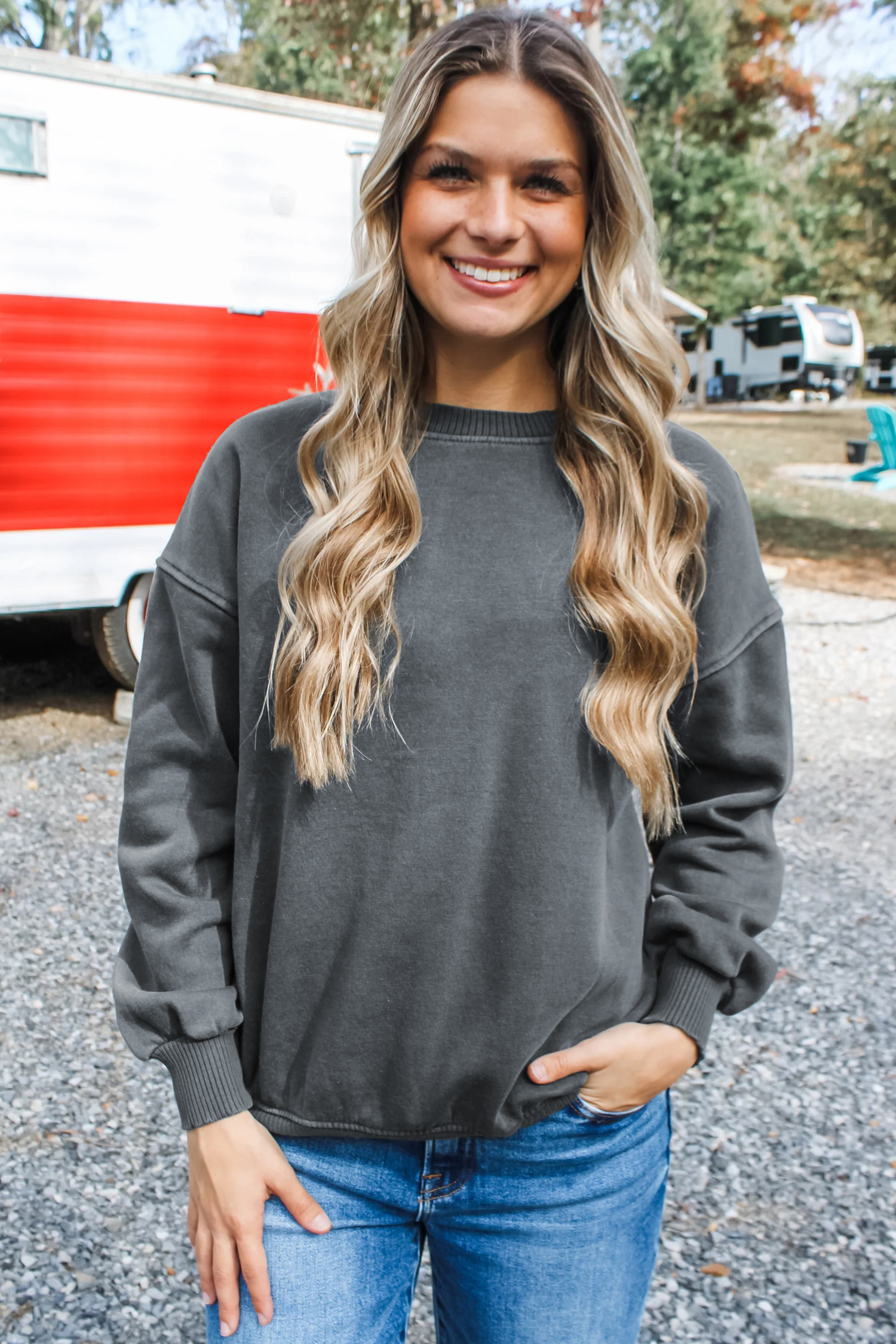 Comfortable Cotton Women's Pullover, Casual Gray Sweatshirt - Detail View 12 Comfortable Cotton Women's Pullover, Casual Gray Sweatshirt - Detail View 12