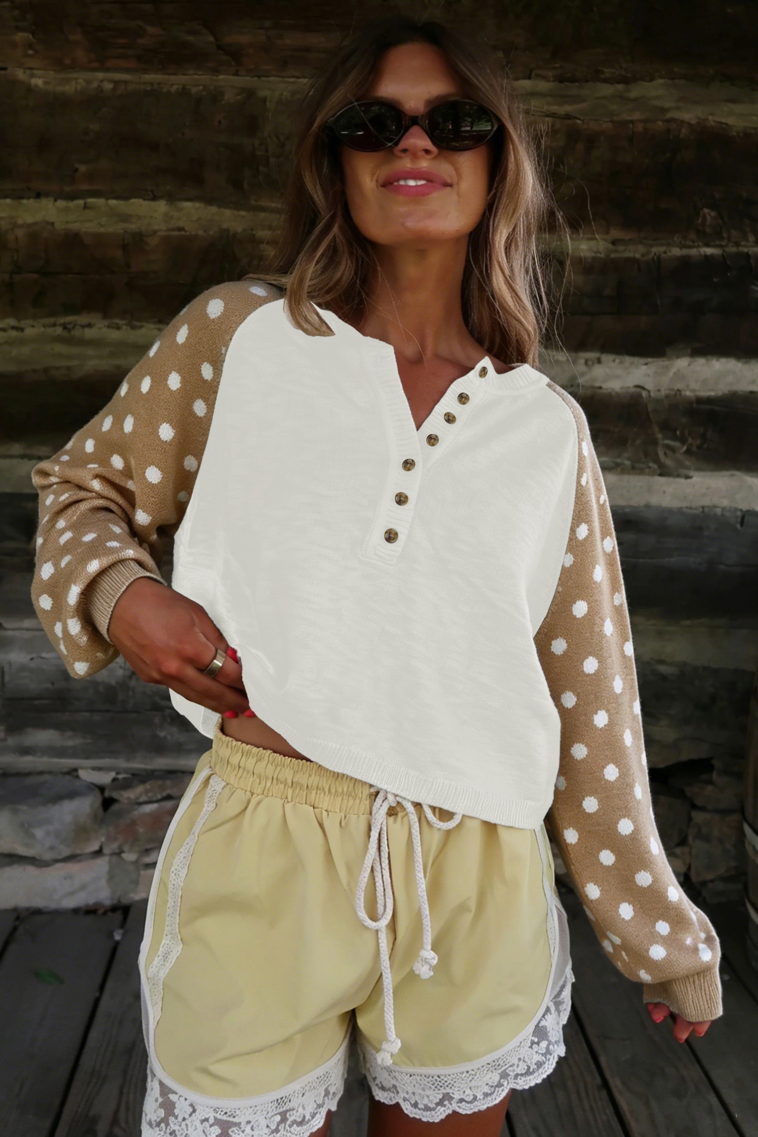 Soft Cotton Blend Knit Sweater, Women's Daily V Neck - Detail View 3 Soft Cotton Blend Knit Sweater, Women's Daily V Neck - Detail View 3