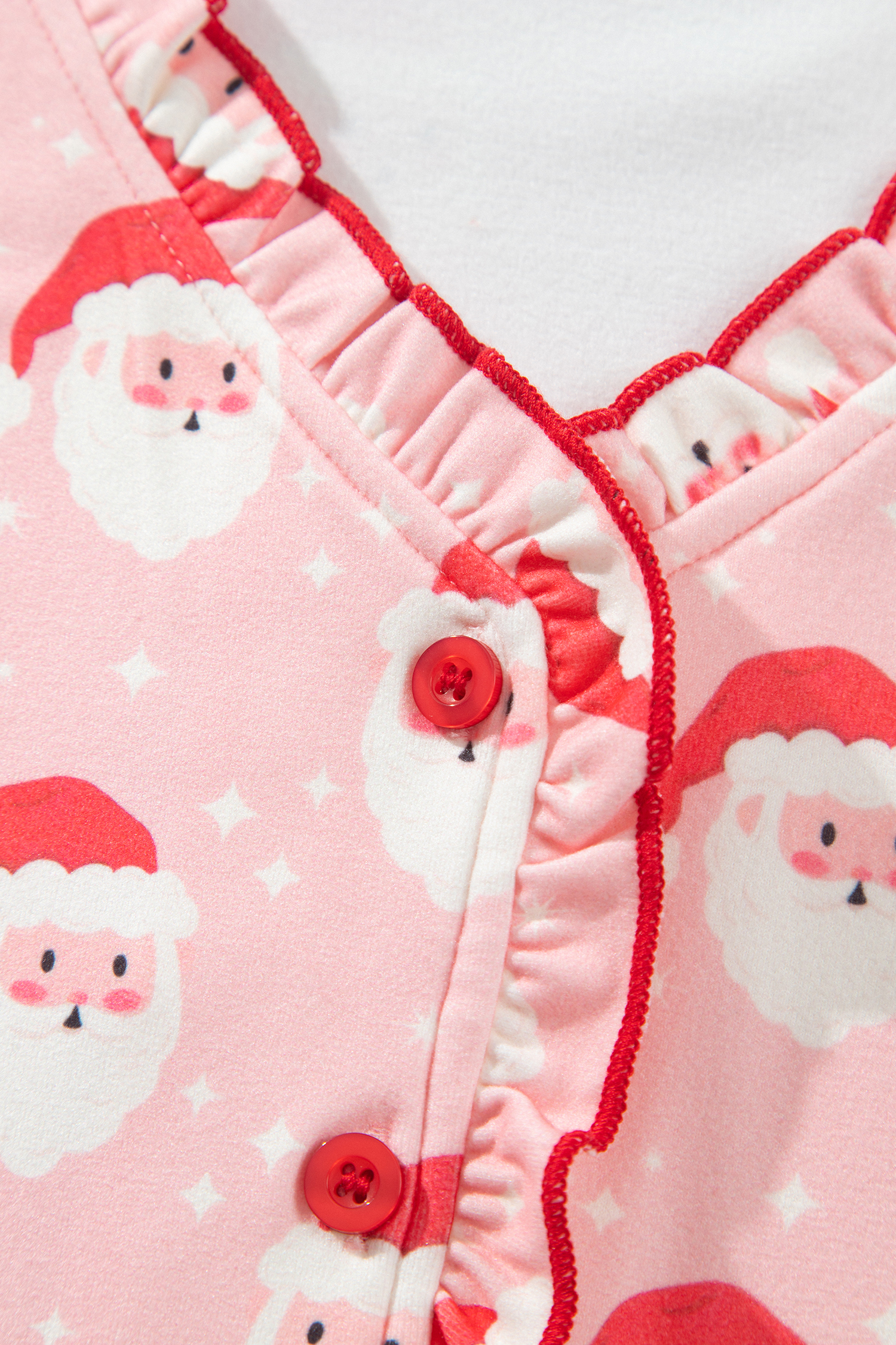 Womens Pink Santa Pajama Set, Button Long Sleeve Pant - Detail View 7 Womens Pink Santa Pajama Set, Button Long Sleeve Pant - Detail View 7