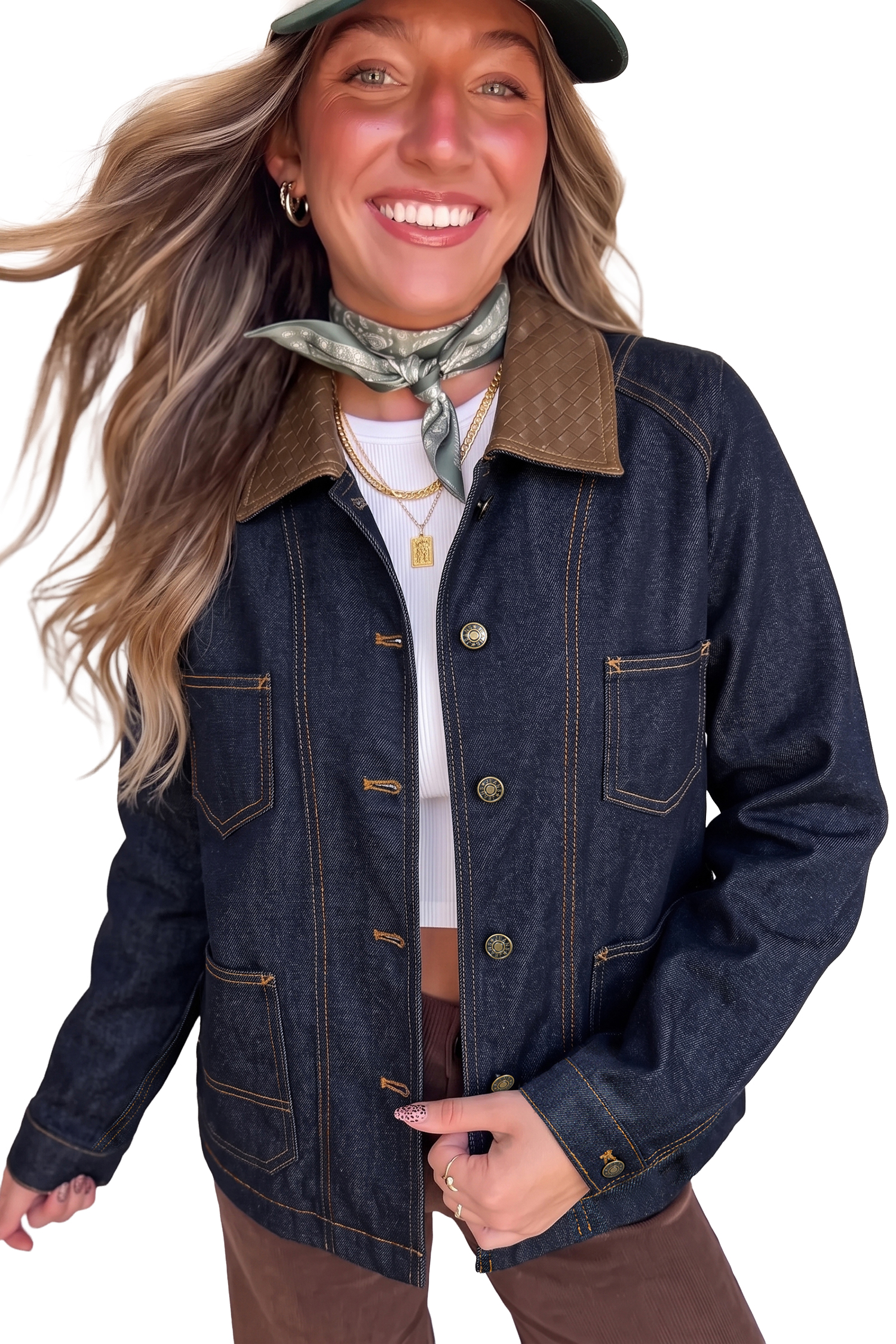 Women's Casual Denim Jacket, Long Sleeve Western Outwear - Detail View 3 Women's Casual Denim Jacket, Long Sleeve Western Outwear - Detail View 3