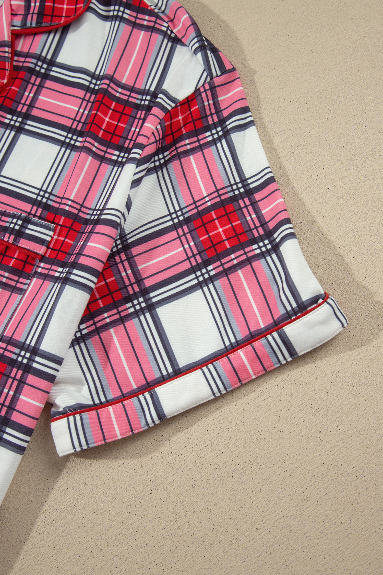 Womens Soft Plaid Pajamas, Short Sleeve Button Down Pant Set - Detail View 9 Womens Soft Plaid Pajamas, Short Sleeve Button Down Pant Set - Detail View 9