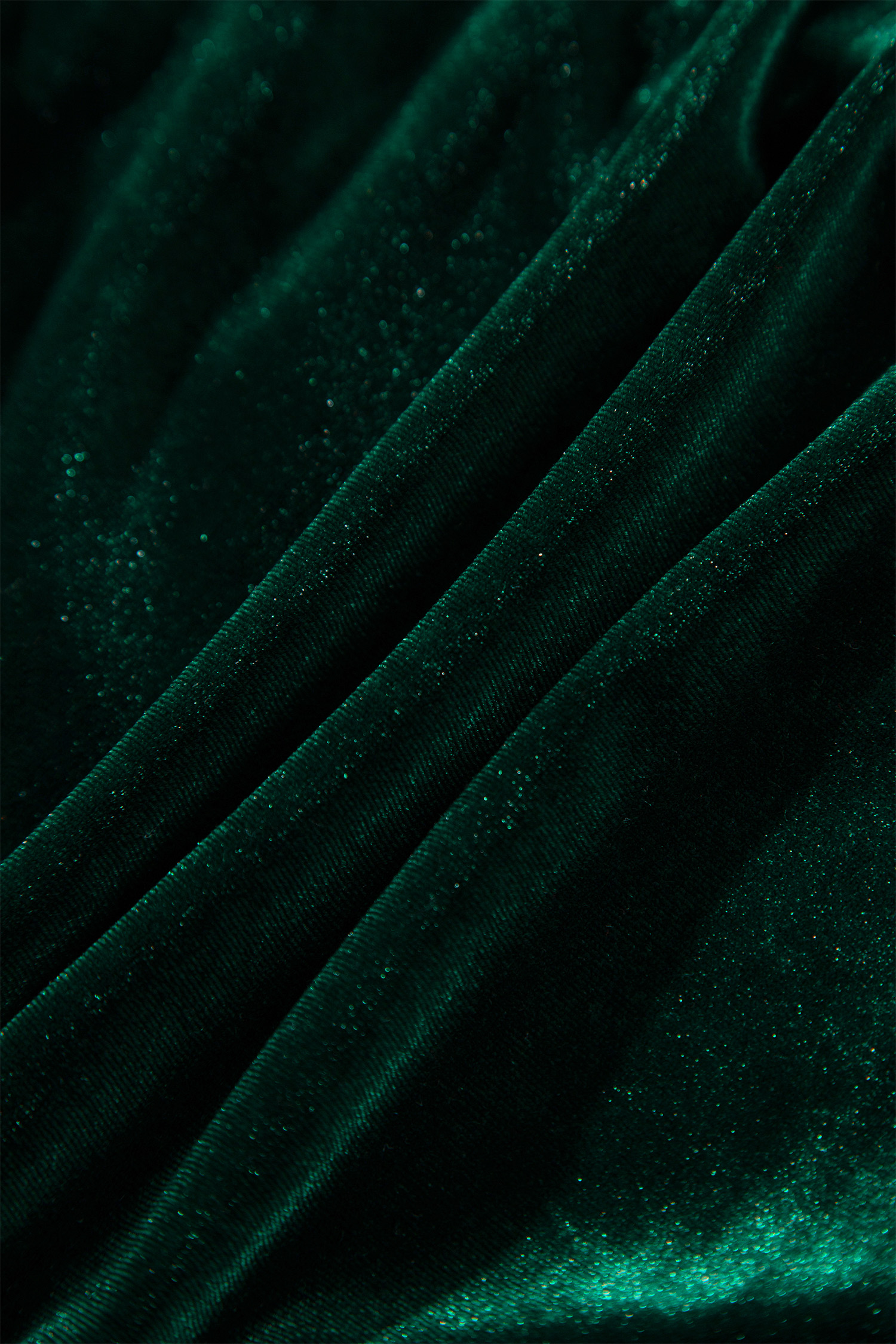 Solid Green Velvet Dress, Short Sleeve Shirred High Waist - Detail View 17 Solid Green Velvet Dress, Short Sleeve Shirred High Waist - Detail View 17