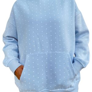 Sky Blue Polka Dot Hoodie Set, Casual Women's Loungewear - Main View