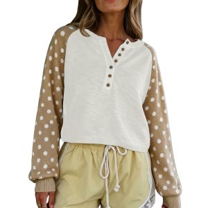 Polka Dot V Neck Sweater, Women's Casual Long Sleeve - Main View