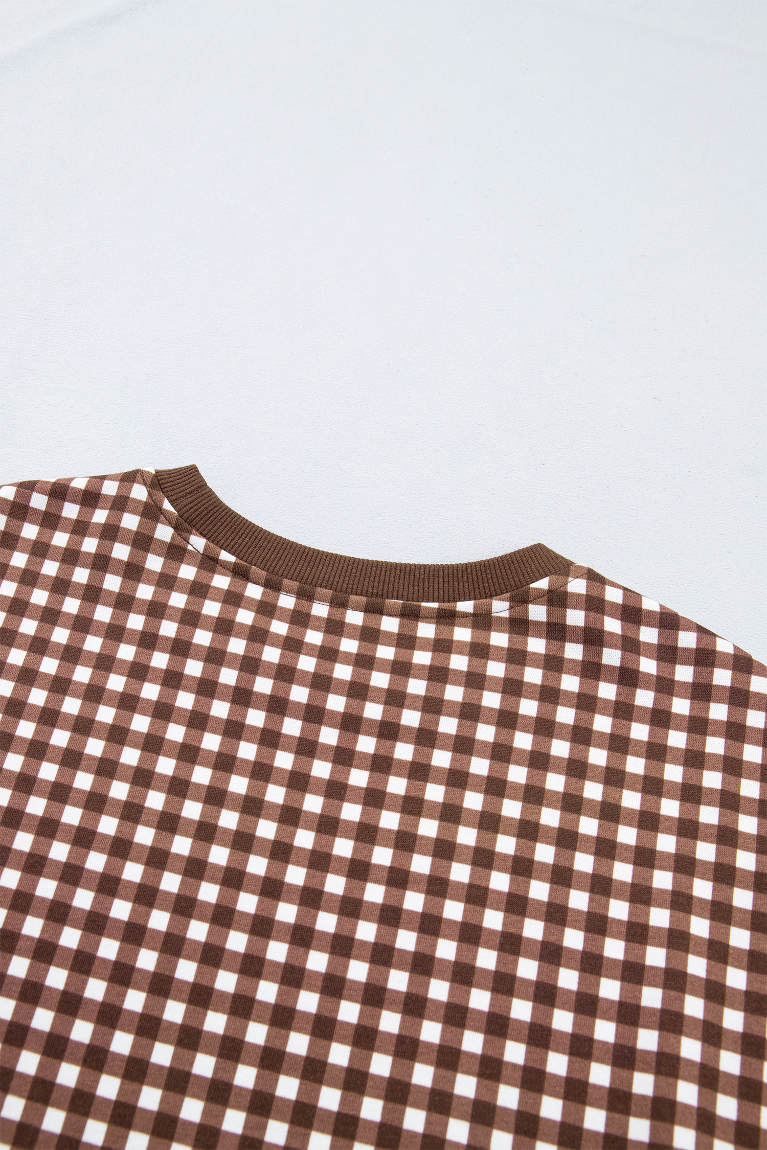 Brown Color Block Lounge Set, Gingham Print Women's Wear - Detail View 11 Brown Color Block Lounge Set, Gingham Print Women's Wear - Detail View 11