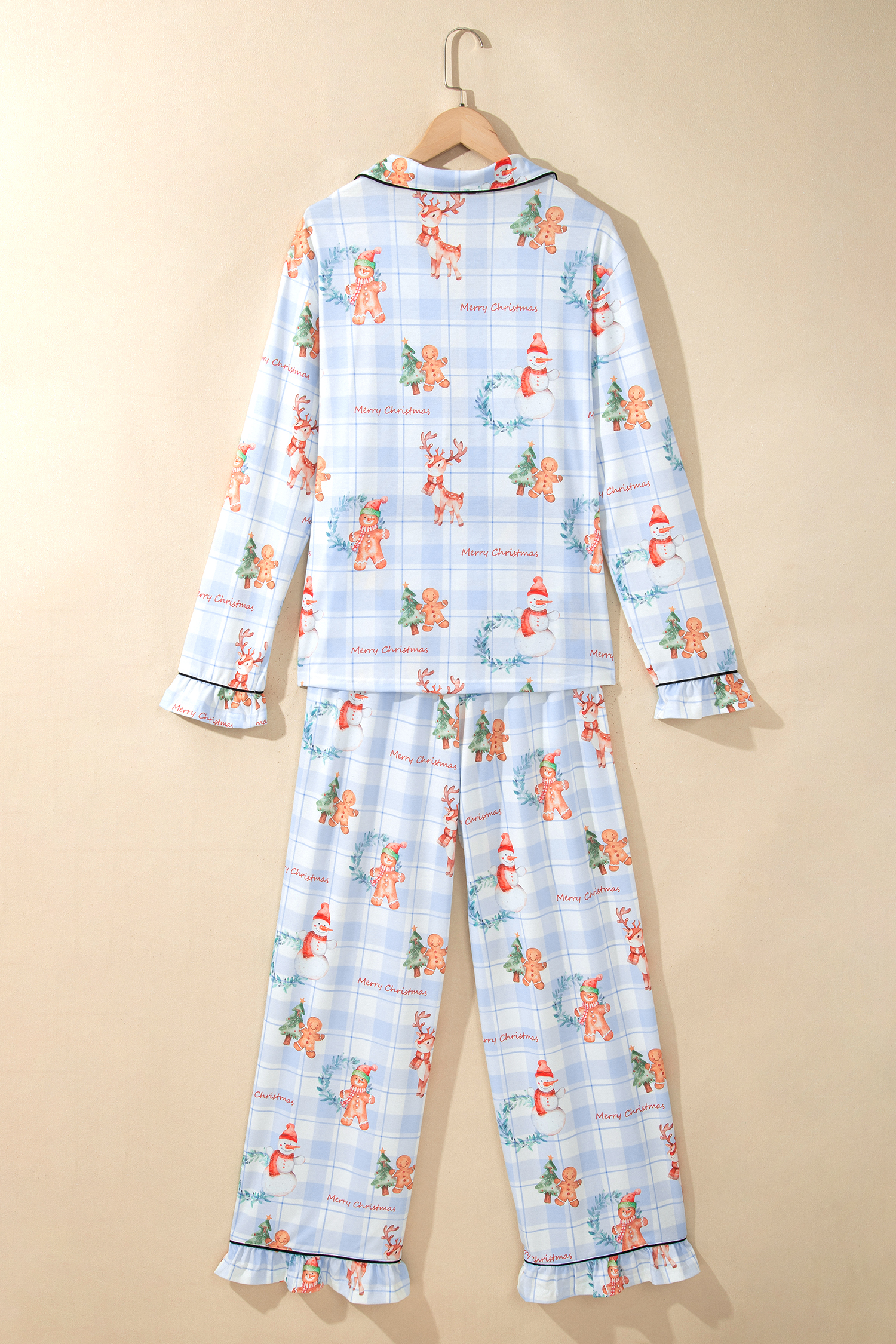 Women's Plaid Button Down PJs, Soft Christmas Lounge Set - Detail View 3 Women's Plaid Button Down PJs, Soft Christmas Lounge Set - Detail View 3