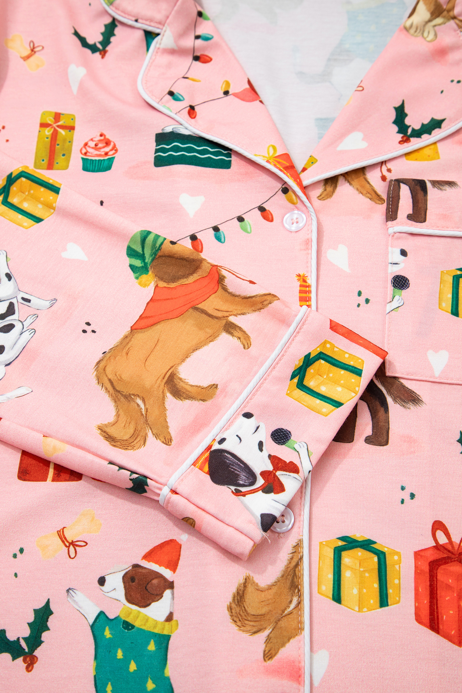 Pink Christmas Dog Pajama Set, Festive Long Sleeve Sleepwear - Detail View 14 Pink Christmas Dog Pajama Set, Festive Long Sleeve Sleepwear - Detail View 14