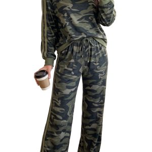Women's Camouflage Lounge Set, Casual 2 Piece Fall Outfit - Main View