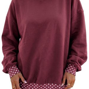 Women's Polka Dot Sweatshirt, Casual Burgundy Pullover - Main View