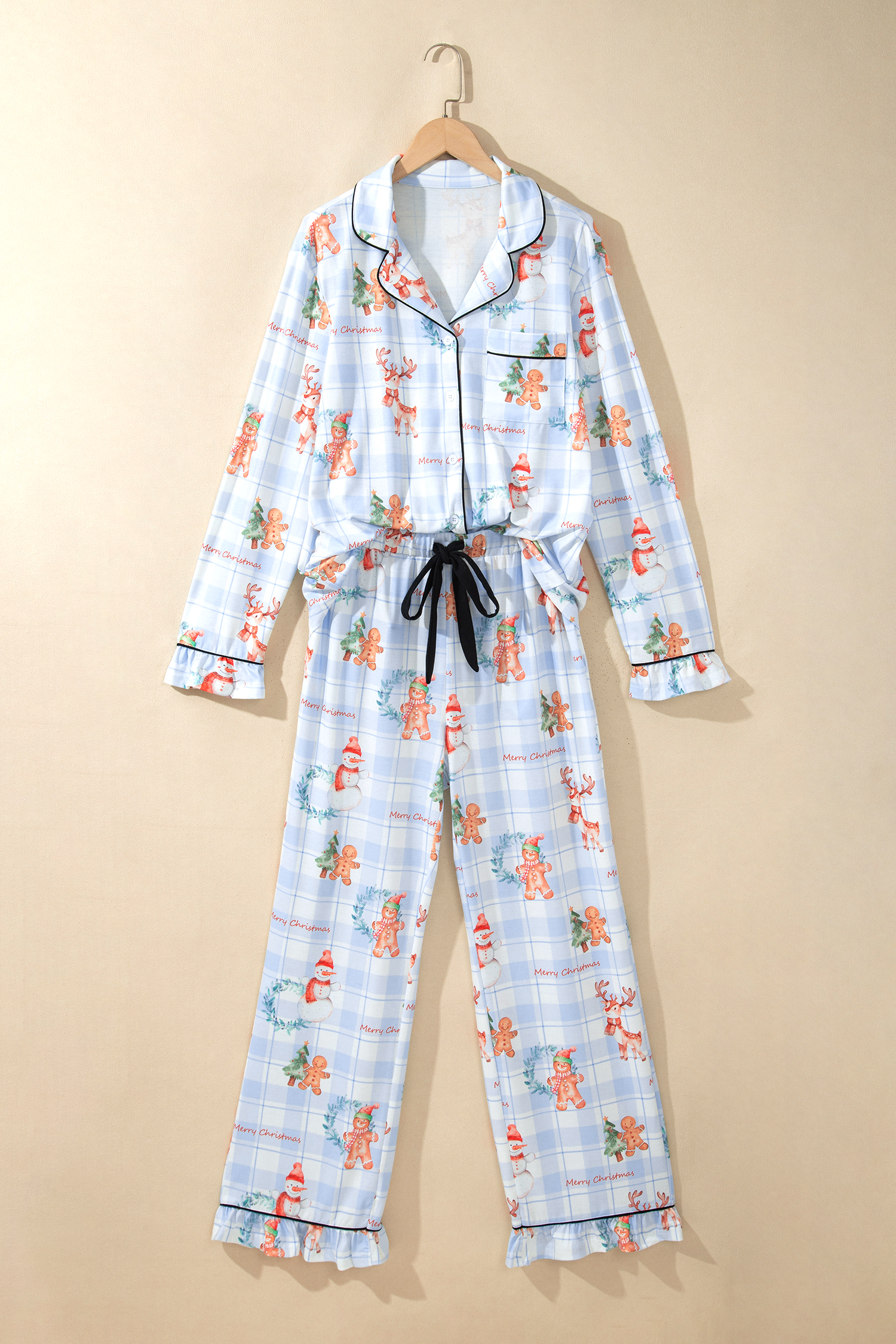 Blue Cartoon Christmas Pajamas, Women's Plaid Lounge Set - Detail View 2 Blue Cartoon Christmas Pajamas, Women's Plaid Lounge Set - Detail View 2