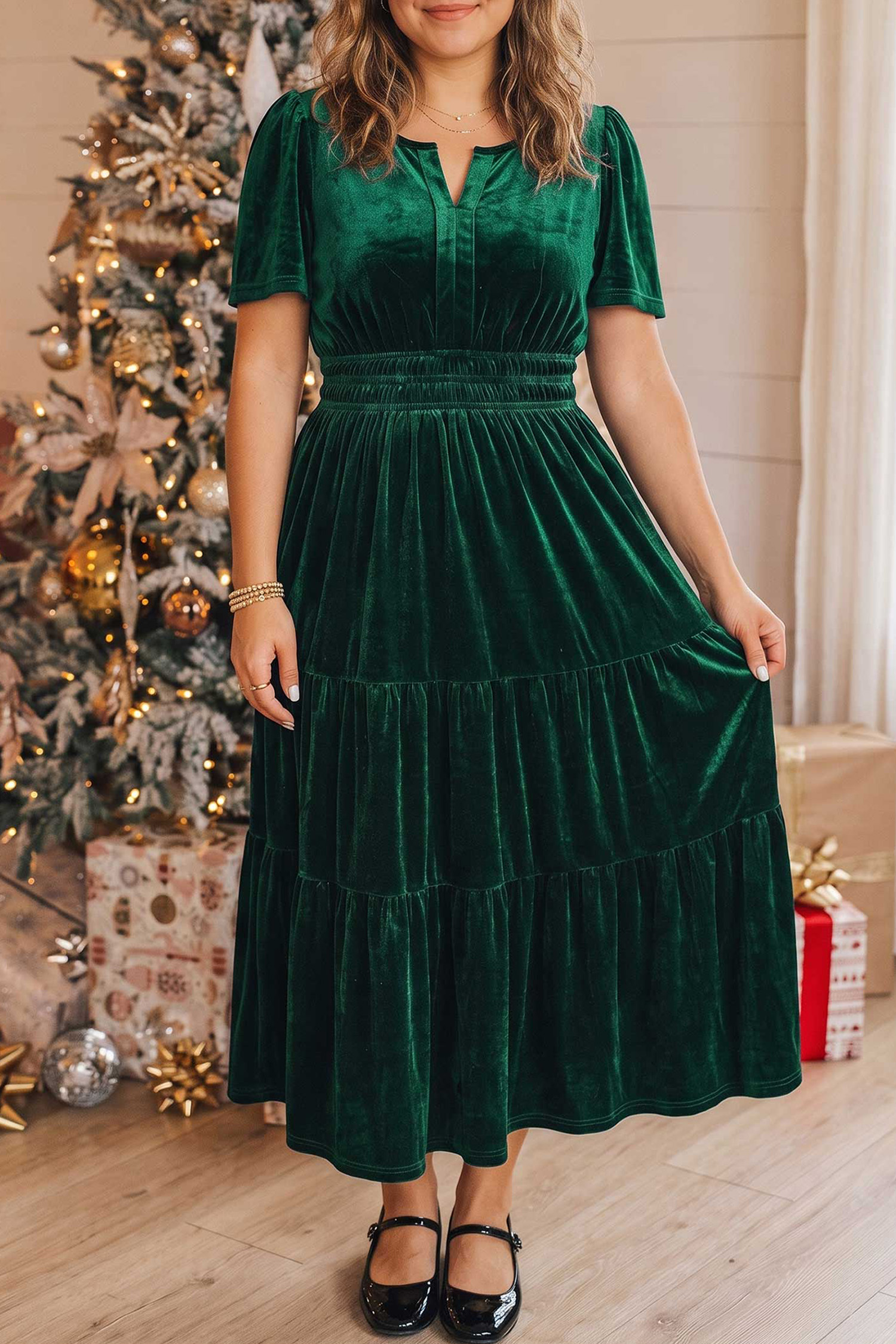 Soft Velvet Long Dress, Women's Fall Tiered A Line Gown - Detail View 3 Soft Velvet Long Dress, Women's Fall Tiered A Line Gown - Detail View 3