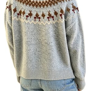 Casual Knit Women's Gray Sweater, Round Neck Daily Wear - Main View