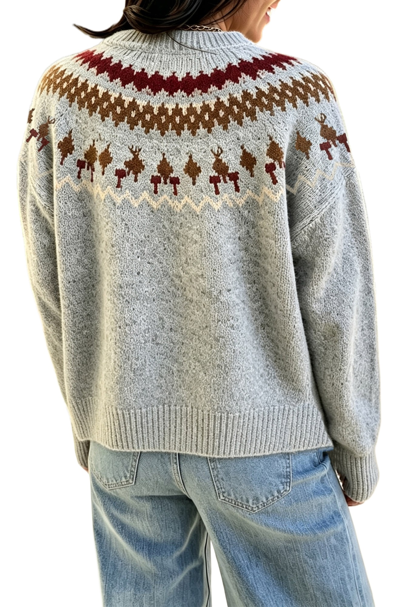 Casual Knit Women's Gray Sweater, Round Neck Daily Wear - Main View Casual Knit Women's Gray Sweater, Round Neck Daily Wear - Main View