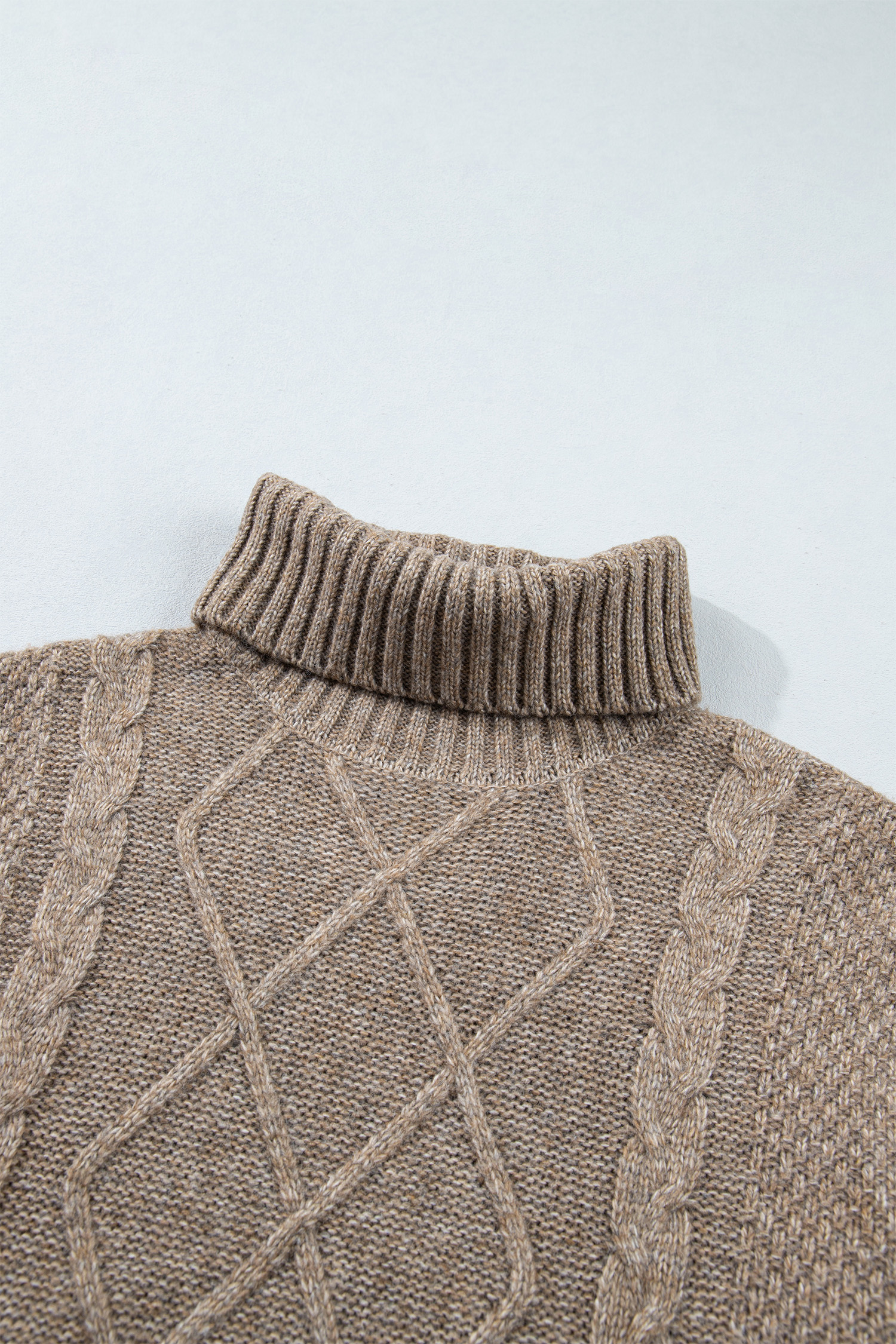 Dark Khaki Women's Cable Knit Sweater, Mock Neck Casual Top - Detail View 10 Dark Khaki Women's Cable Knit Sweater, Mock Neck Casual Top - Detail View 10