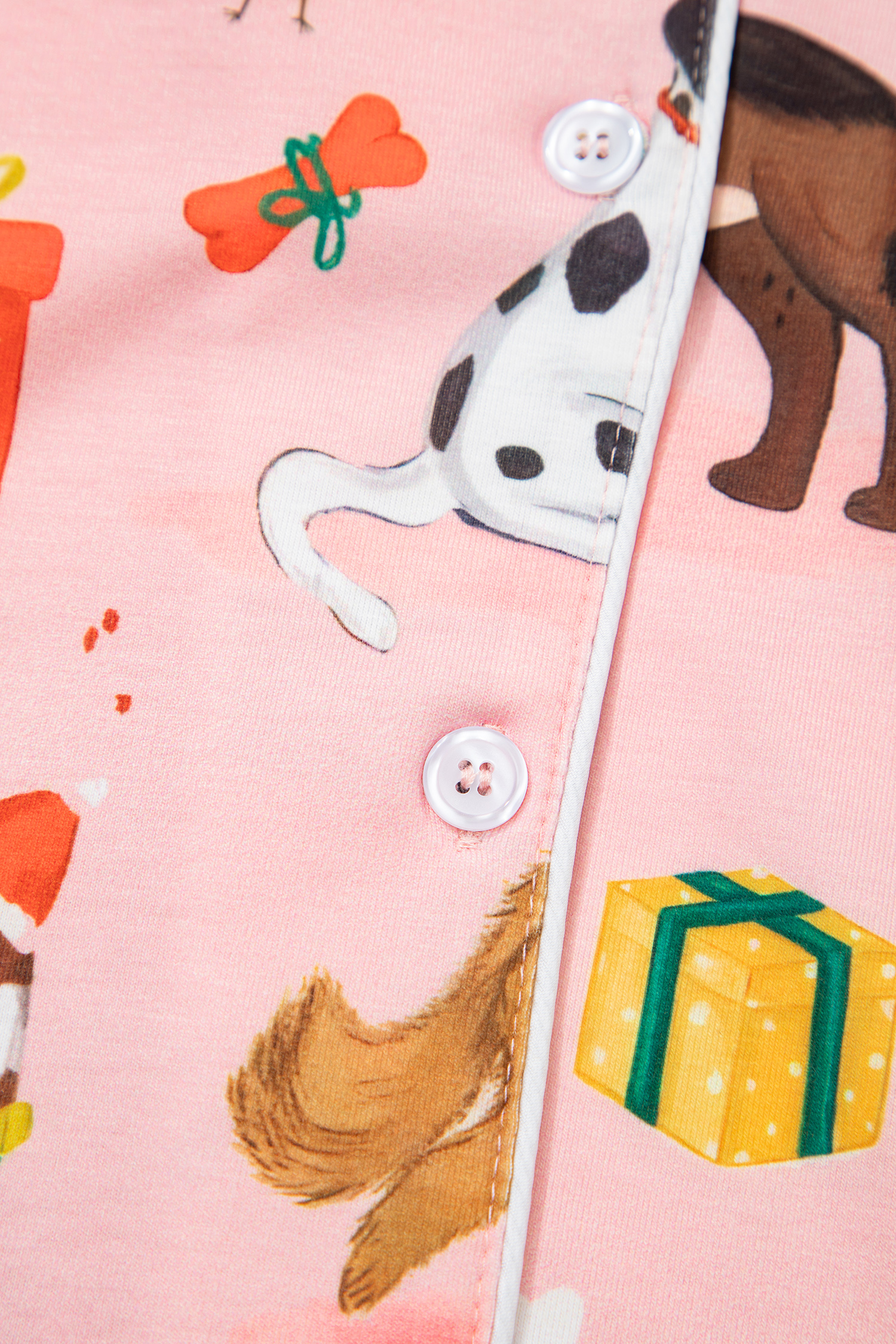 Women's Pink Dog Print Lounge Set, Casual Long Sleeve Pajamas - Detail View 13 Women's Pink Dog Print Lounge Set, Casual Long Sleeve Pajamas - Detail View 13